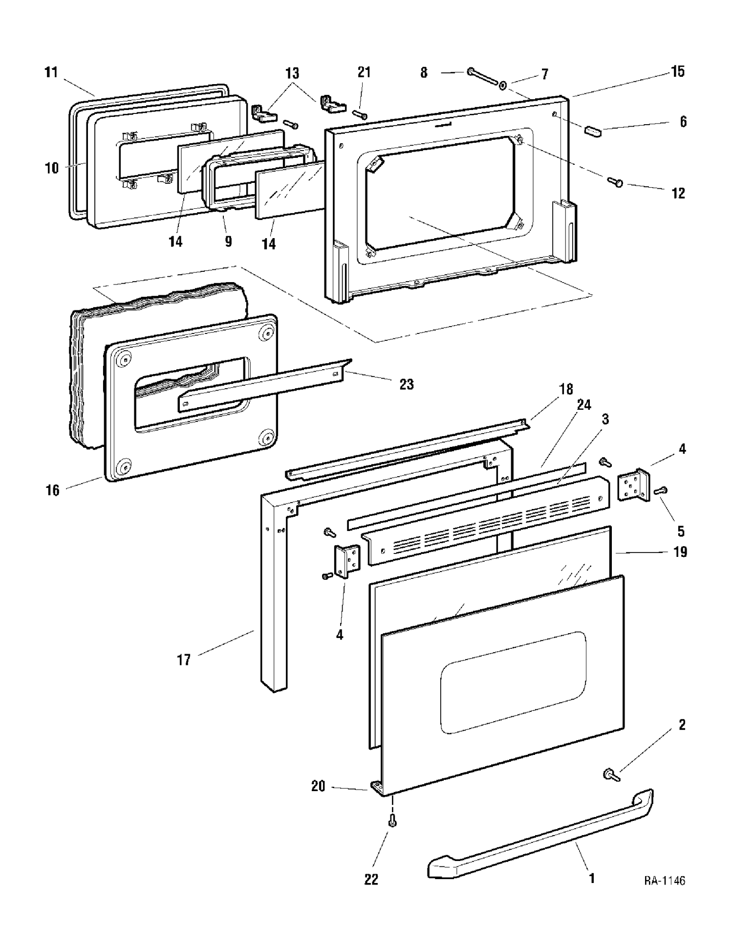DOOR Diagram and Parts List for GRCR3830ZSS-3  General Electric Range