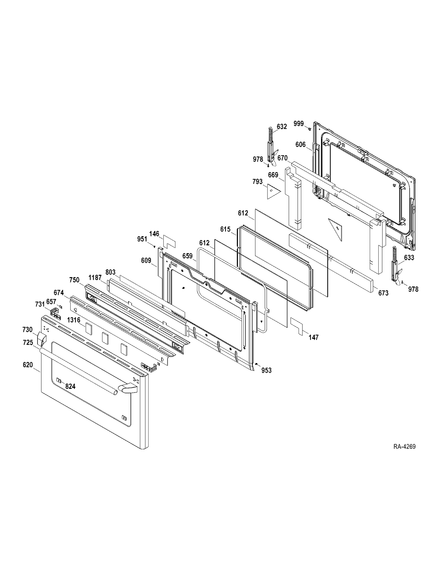 LOWER DOOR Diagram and Parts List for CCGS990SET1SS  General Electric Range
