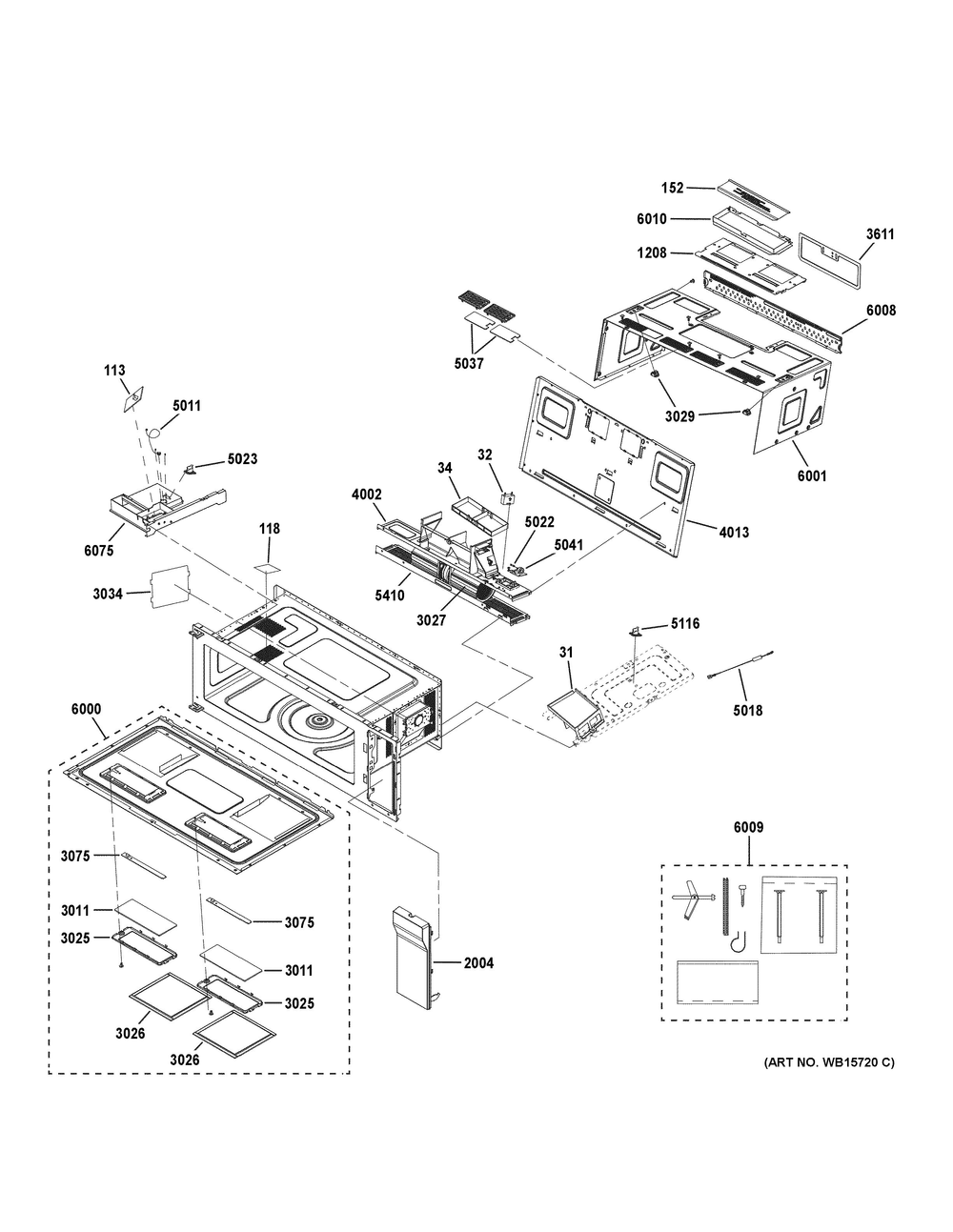 Oven Cavity Parts Diagram and Parts List for UVM9125ST3SS  General Electric Microwave Oven Combo