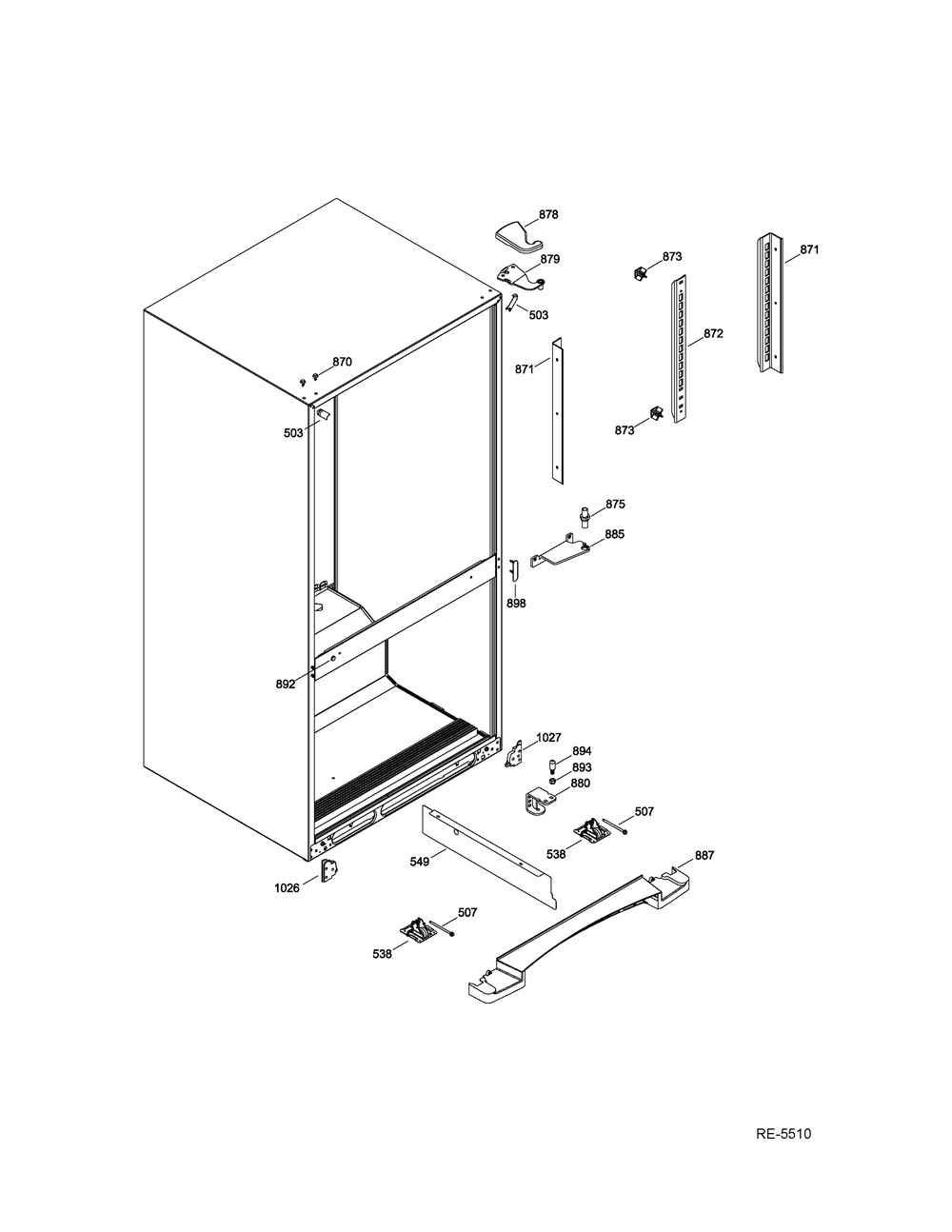 Hinge Parts Diagram and Parts List for GNE26GGDWW  General Electric Refrigerator