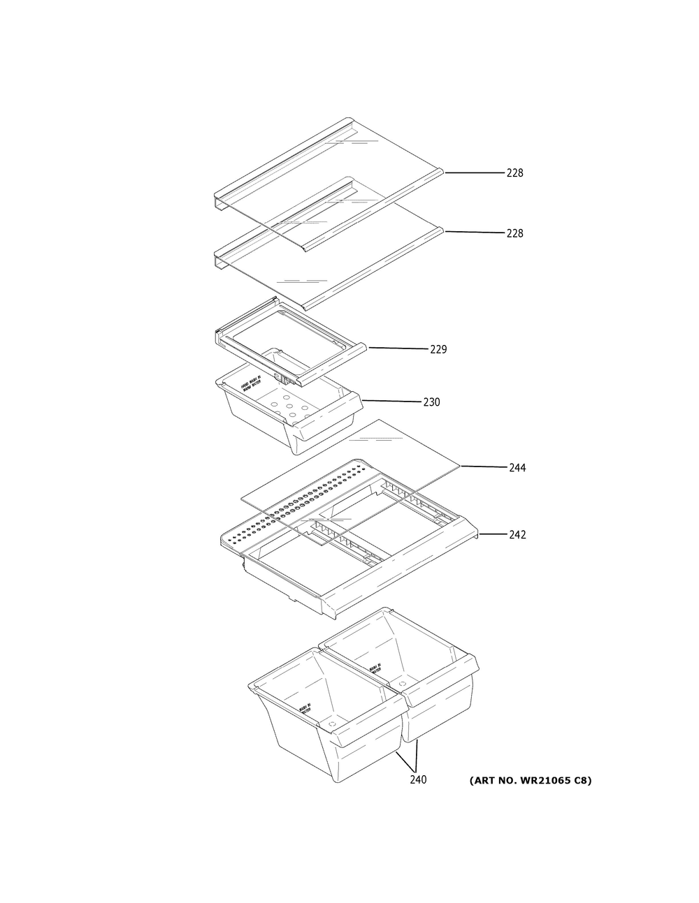Fresh Food Shelves Diagram and Parts List for GIE18GSNHRSS  General Electric Refrigerator