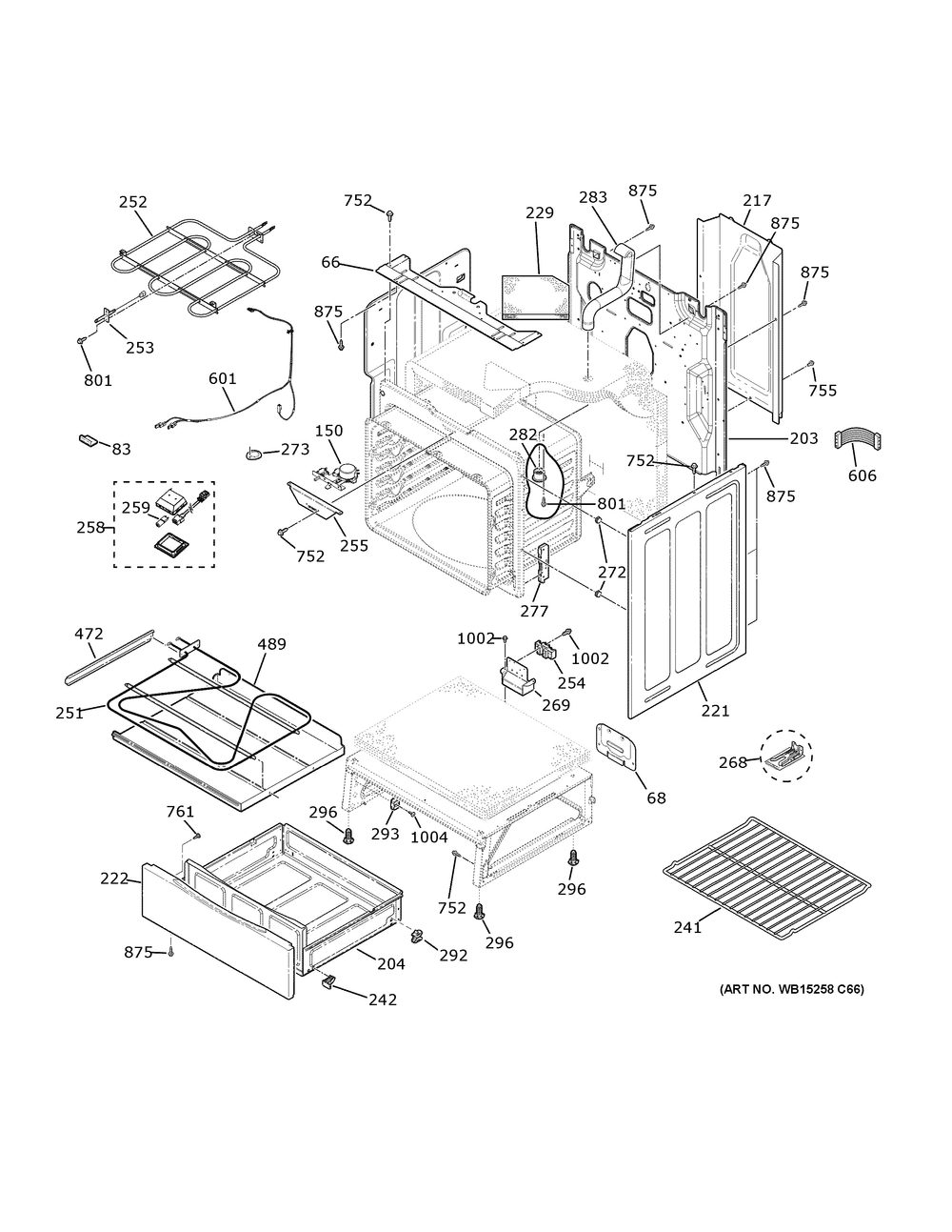 Body Parts Diagram and Parts List for JB735DP5BB  General Electric Range