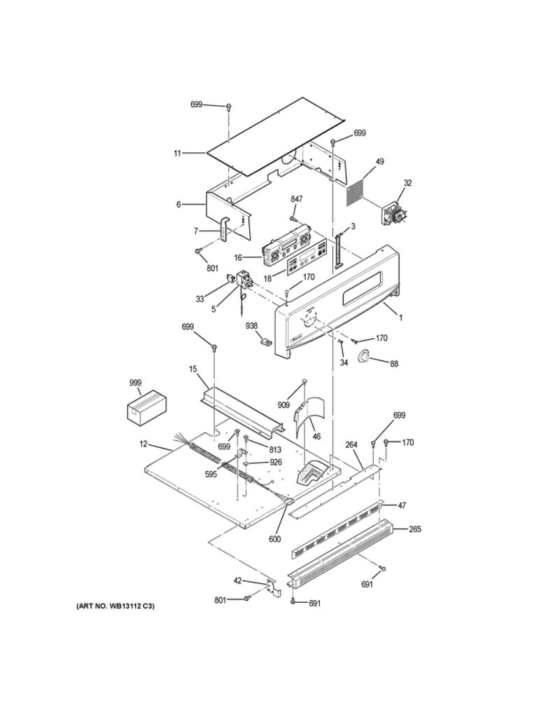 Control Panel Diagram and Parts List for JRP28BJ5BB  General Electric Wall Oven