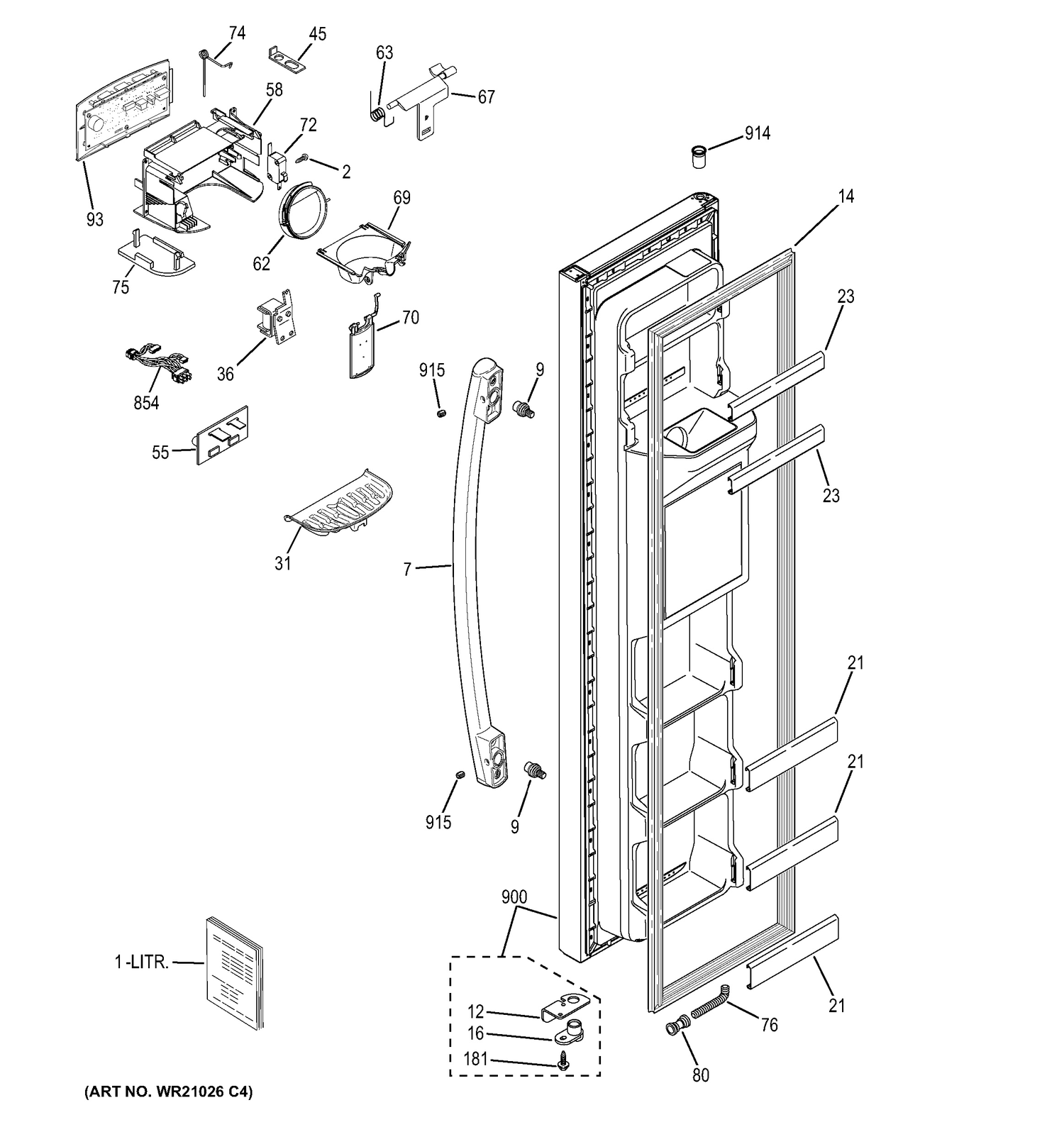 FREEZER DOOR Diagram and Parts List for GSF25JGDFWW  General Electric Refrigerator
