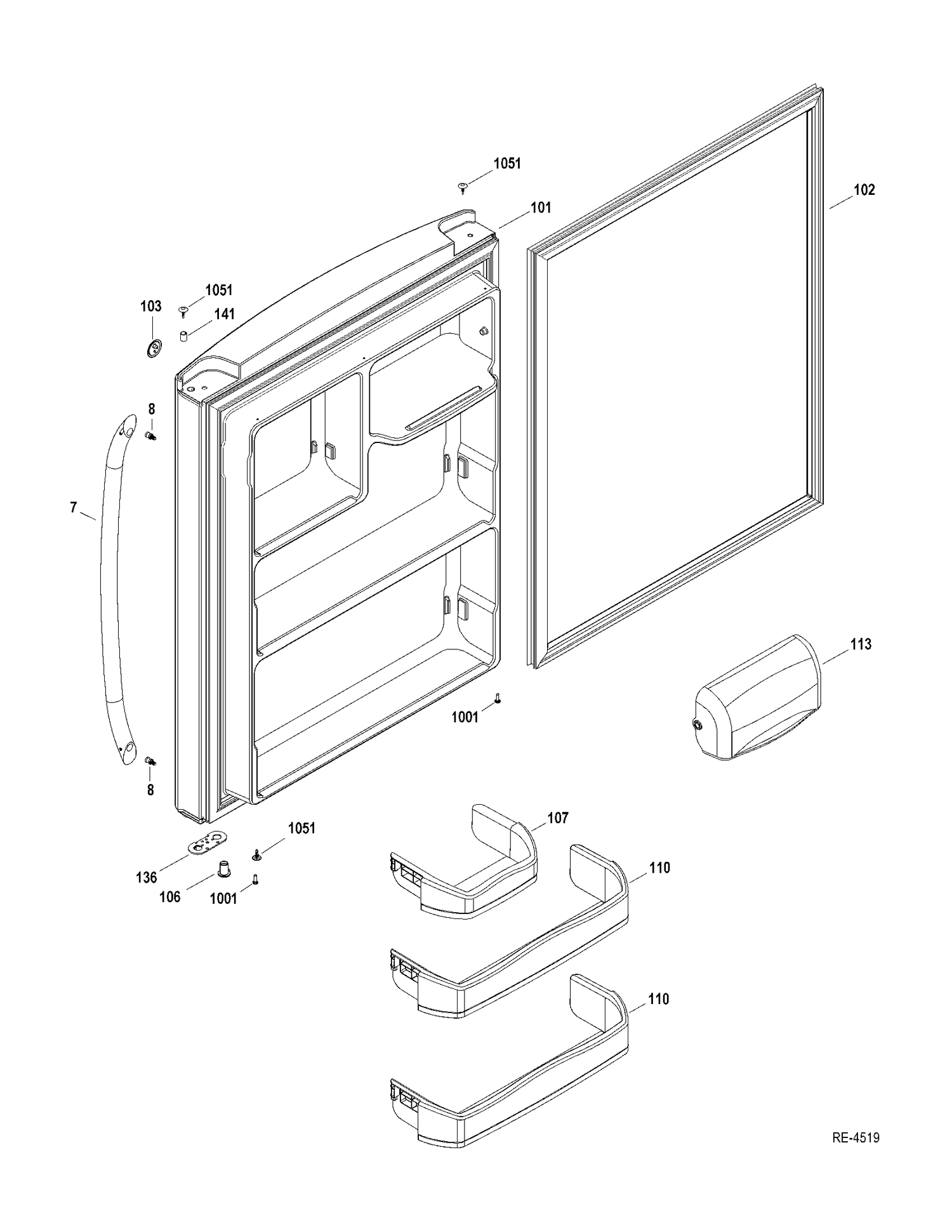 FF DOOR Diagram and Parts List for GDRS0HBYERBS  General Electric Refrigerator