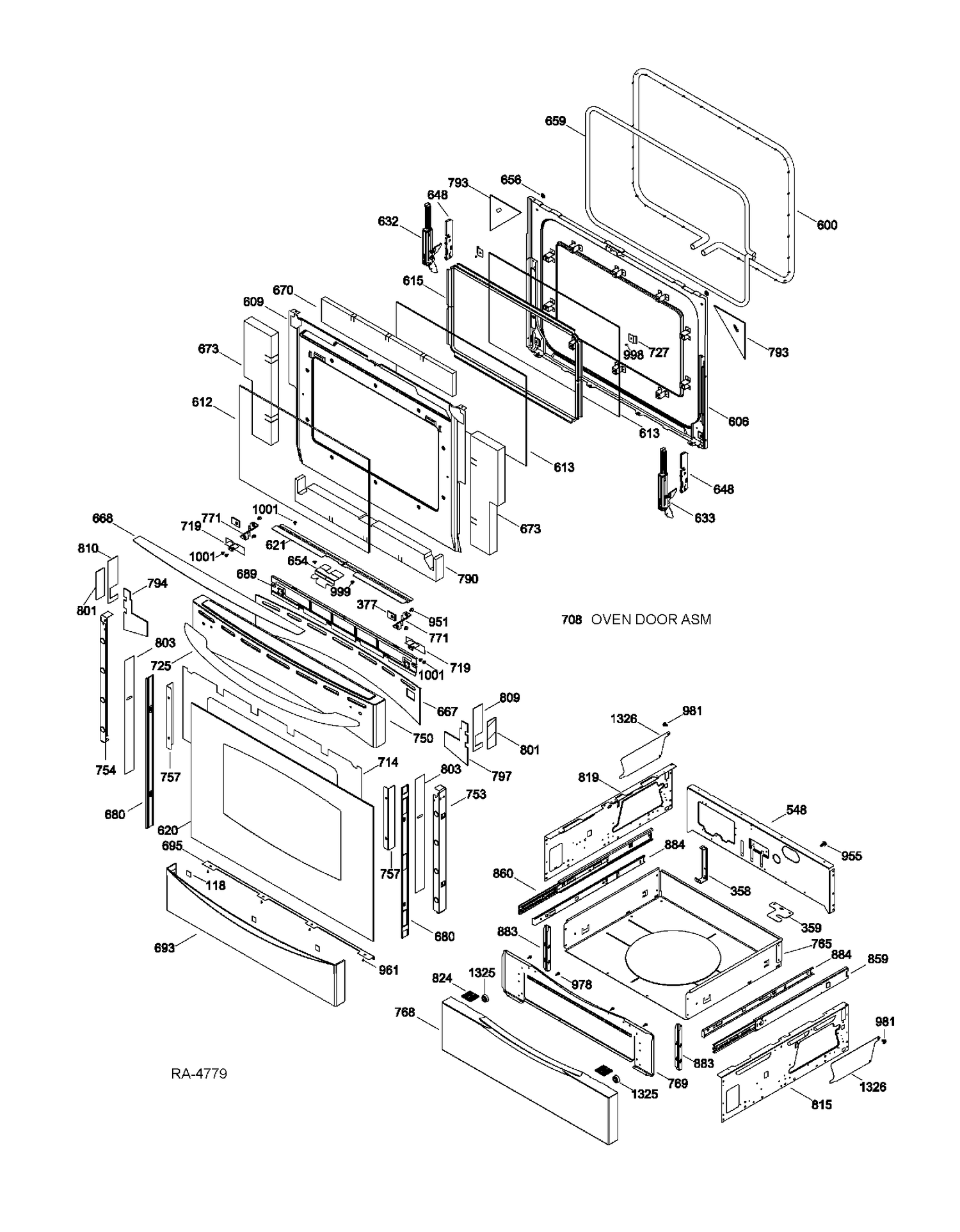 DOOR & DRAWER PARTS Diagram and Parts List for PCGB910SET2SS  General Electric Range