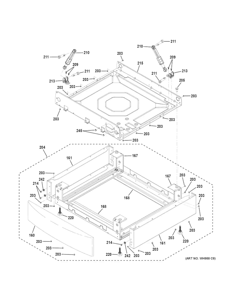 Base Pan & Pedestal Diagram and Parts List for GFW490RSK0WW  General Electric Washer