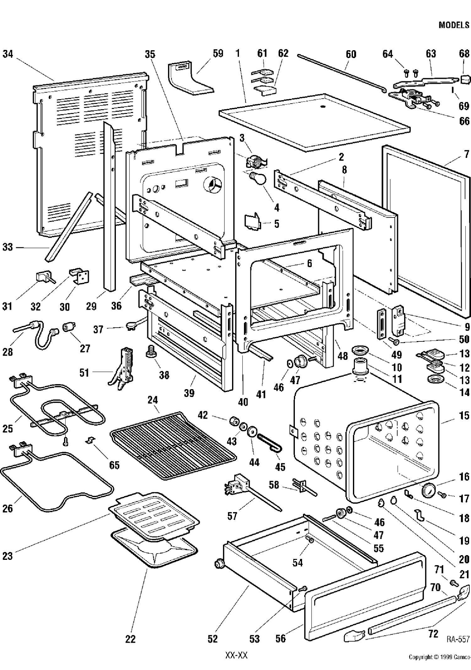 CHASSIS Diagram and Parts List for GRCR3830VS-1  General Electric Range
