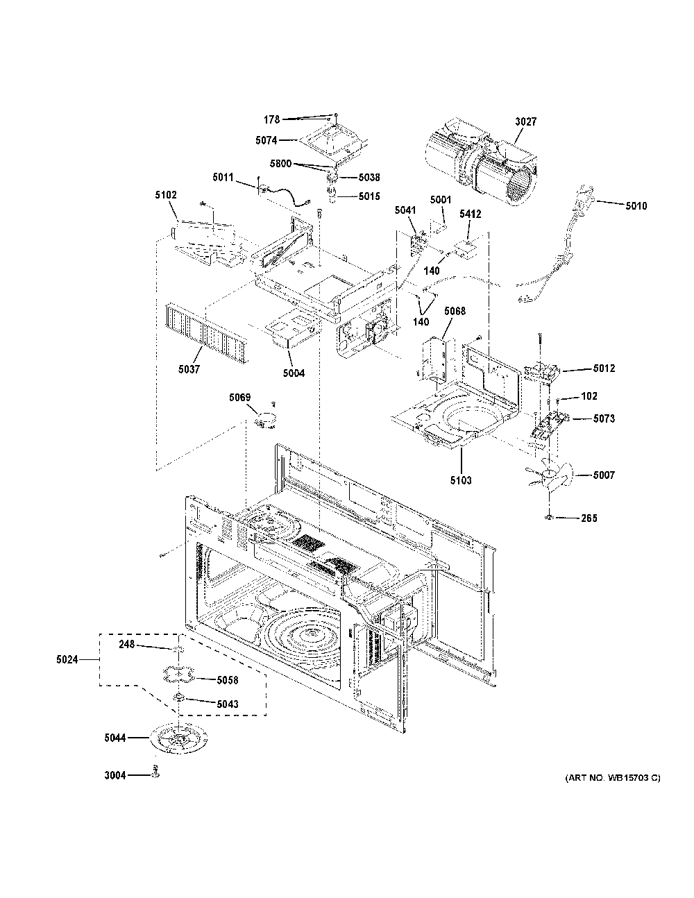 Interior Parts Diagram and Parts List for PVM9225SR1SS  General Electric Microwave