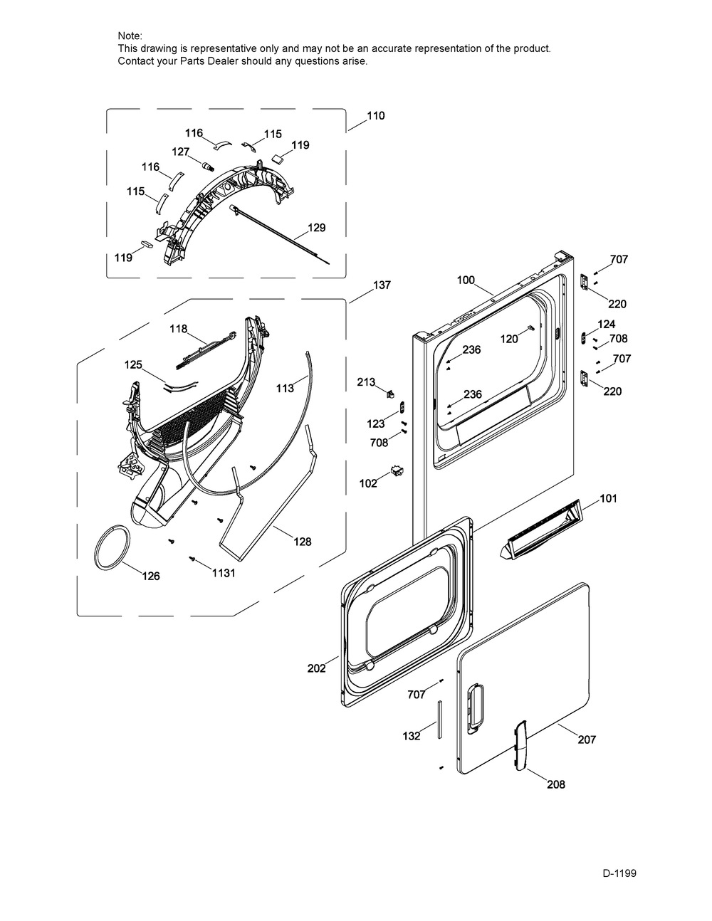 Front Panel And Door Asm Diagram and Parts List for GTMP520ED4WW  General Electric Dryer