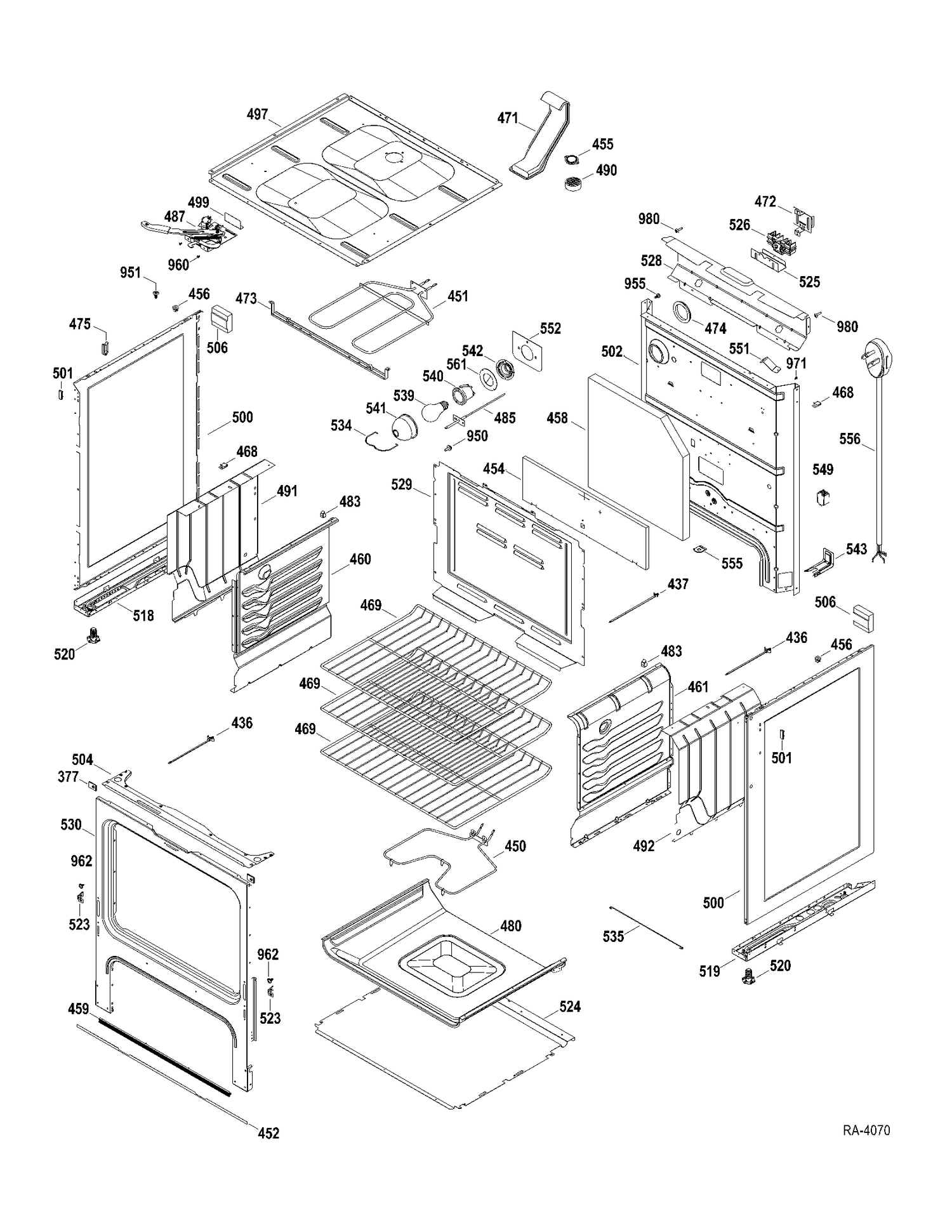 BODY PARTS Diagram and Parts List for JCBP63SP3SS  General Electric Range