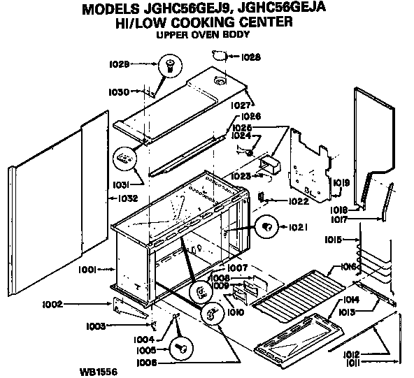 Upper Oven Body Diagram and Parts List for JGHC56GEJ9  General Electric Range