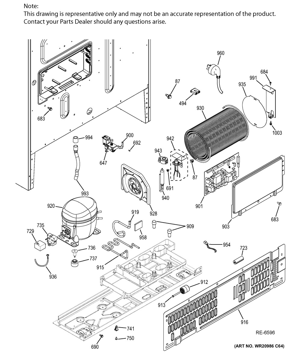 Machine Compartment Diagram and Parts List for GFMS140ED1WW  General Electric Refrigerator