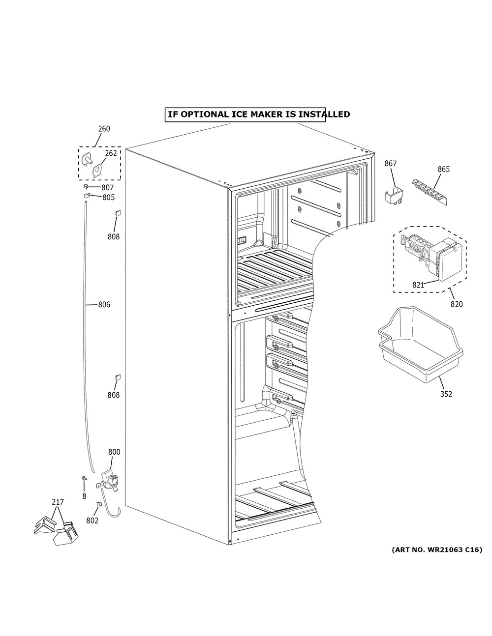 Ice Maker Diagram and Parts List for GTE21GMLCES  General Electric Refrigerator