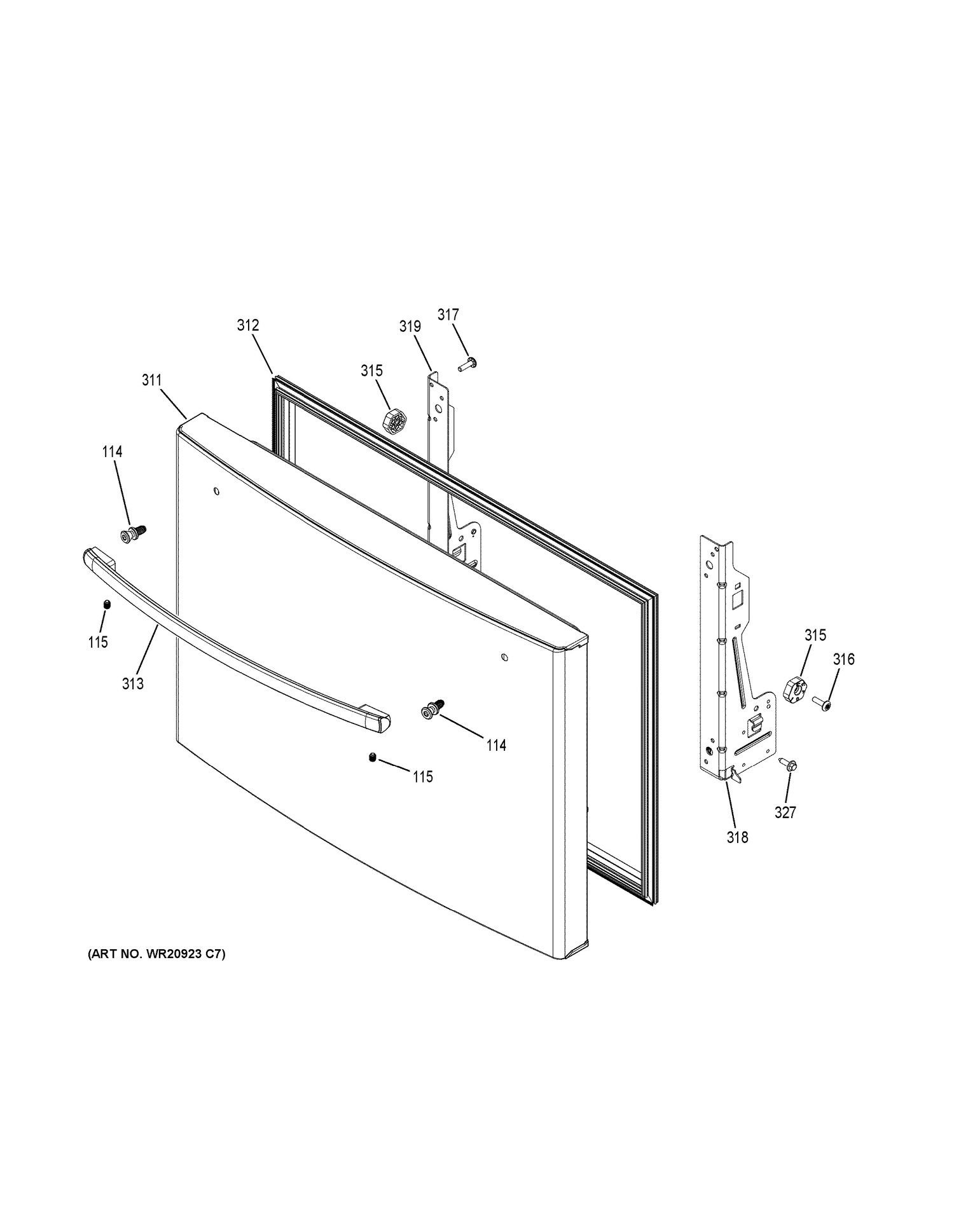 FREEZER DOOR Diagram and Parts List for GFE26GGKGBB  General Electric Refrigerator