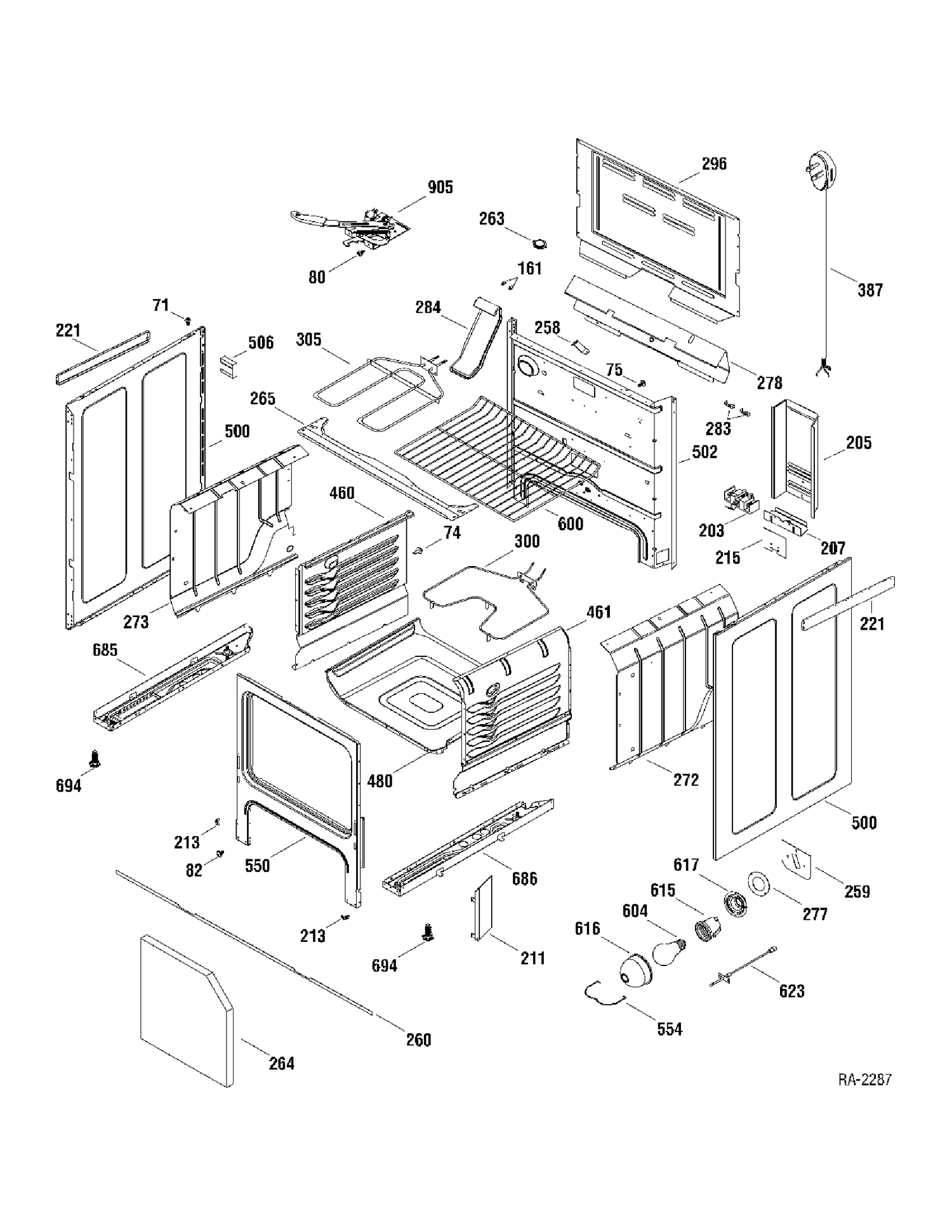 BODY PARTS Diagram and Parts List for JCBP63WK4WW  General Electric Range