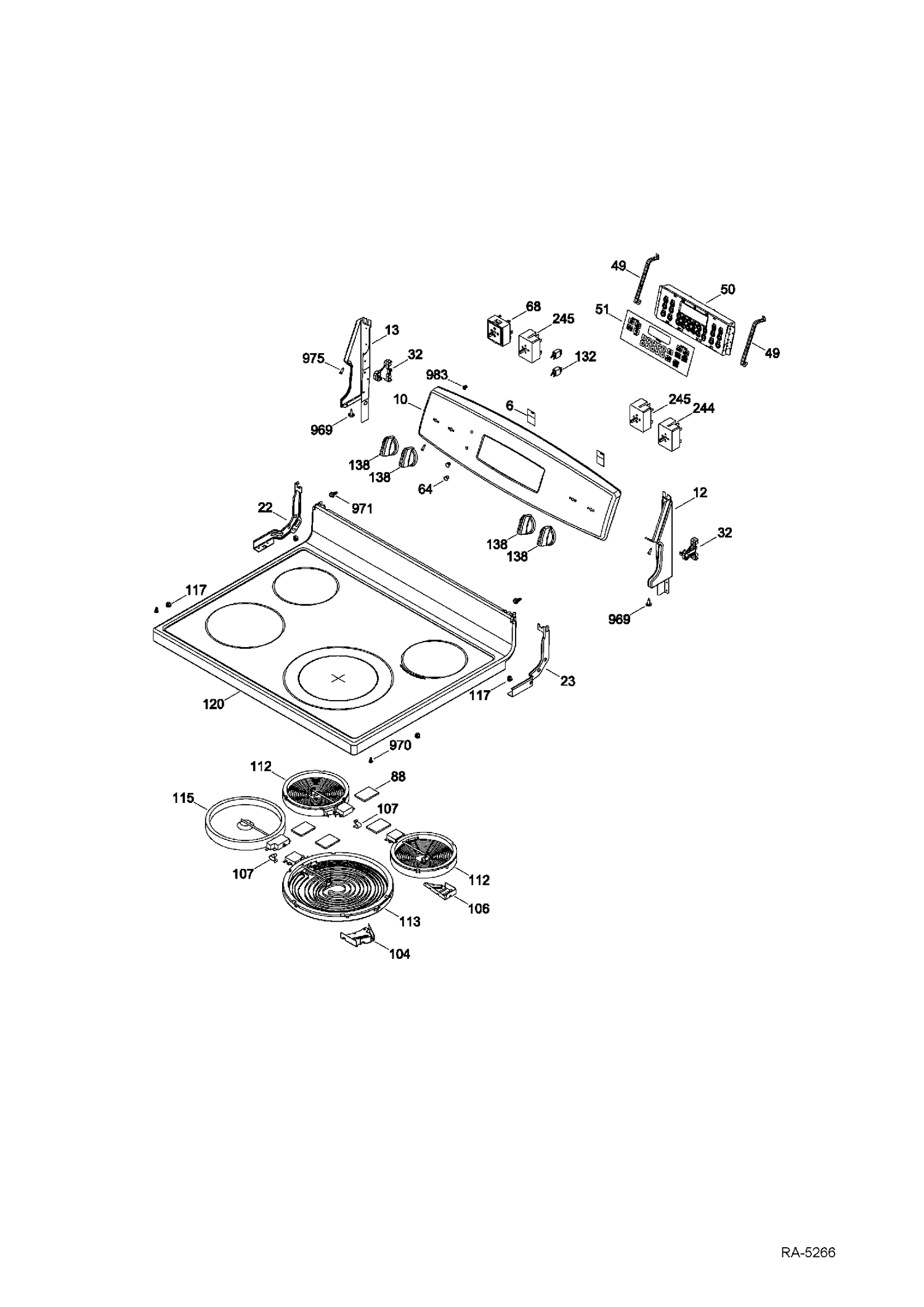 CONTROL PANEL & COOKTOP Diagram and Parts List for JCB730DF1WW  General Electric Range