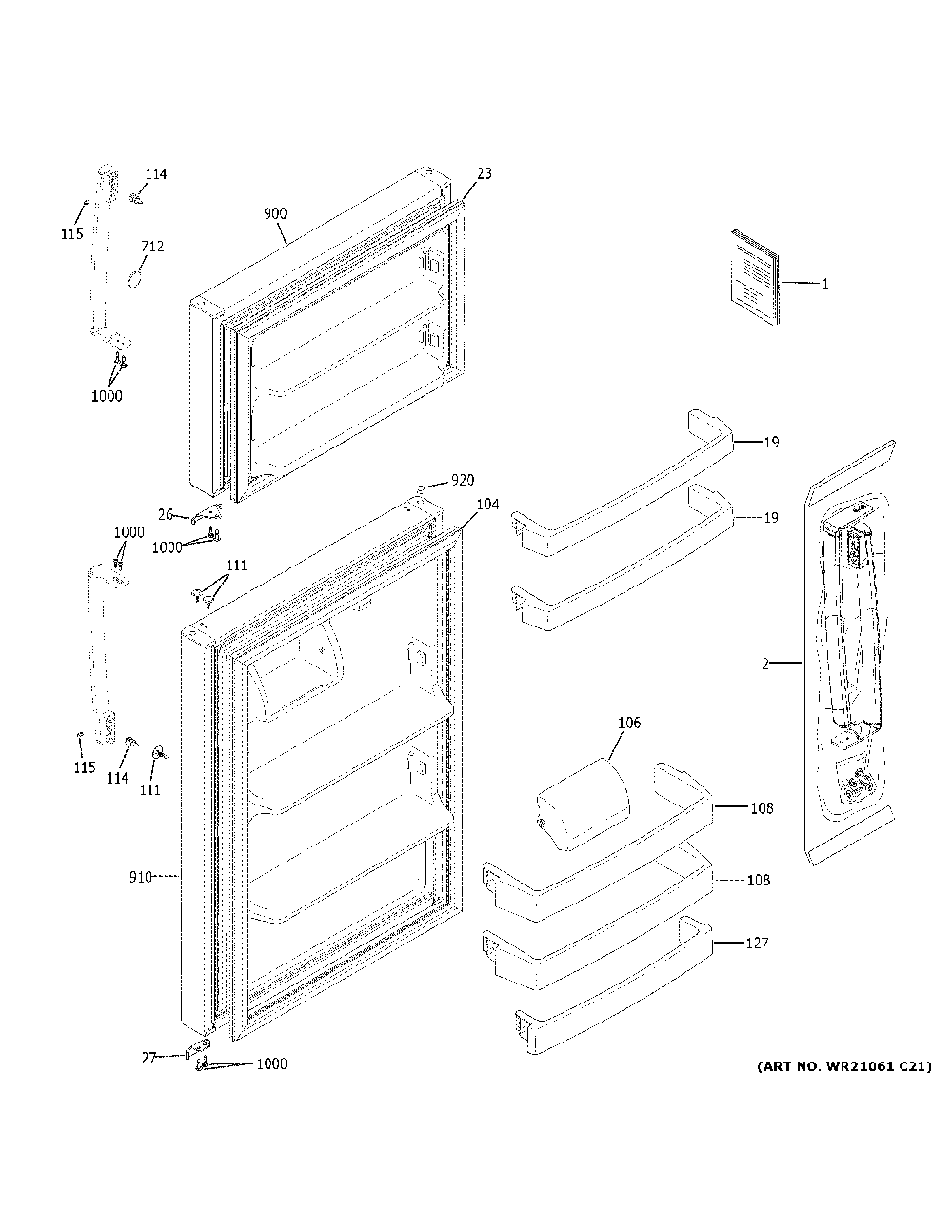 Doors Diagram and Parts List for GTS18HSNDRSS  General Electric Refrigerator