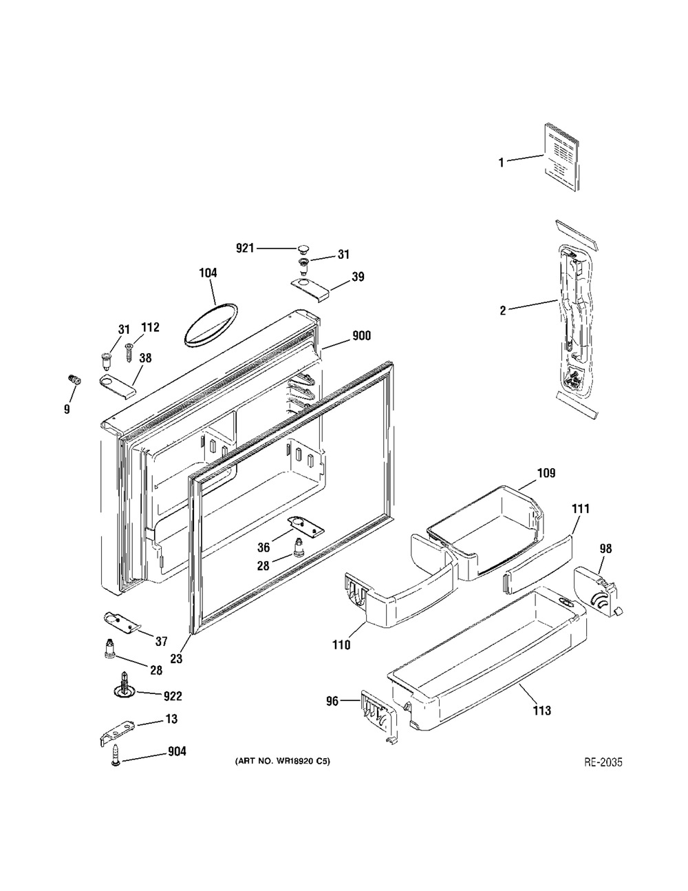 Fz Door Diagram and Parts List for ZDT800SIFII  General Electric Refrigerator