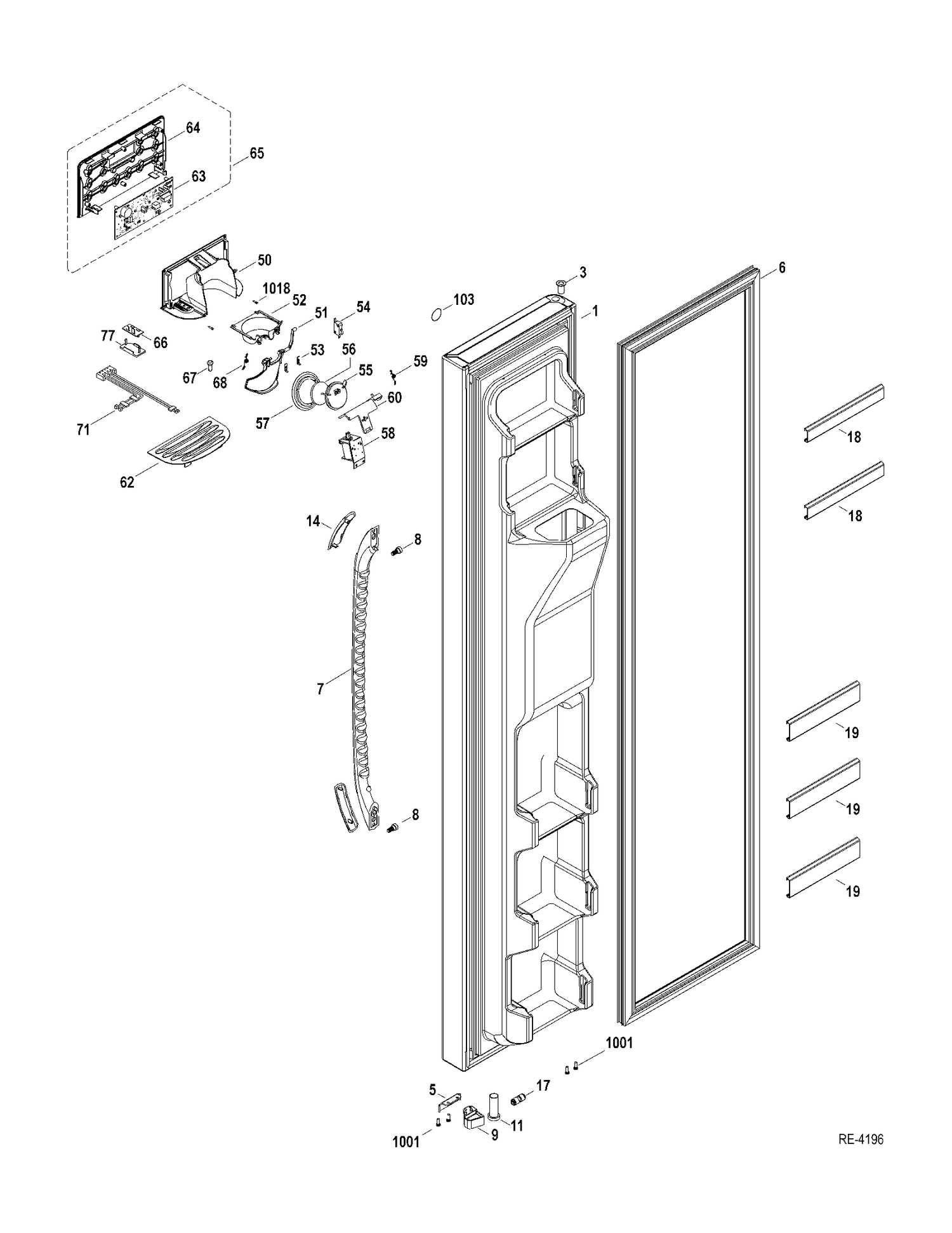 FZ DOOR Diagram and Parts List for GSRC5KLZAFBB  General Electric Refrigerator
