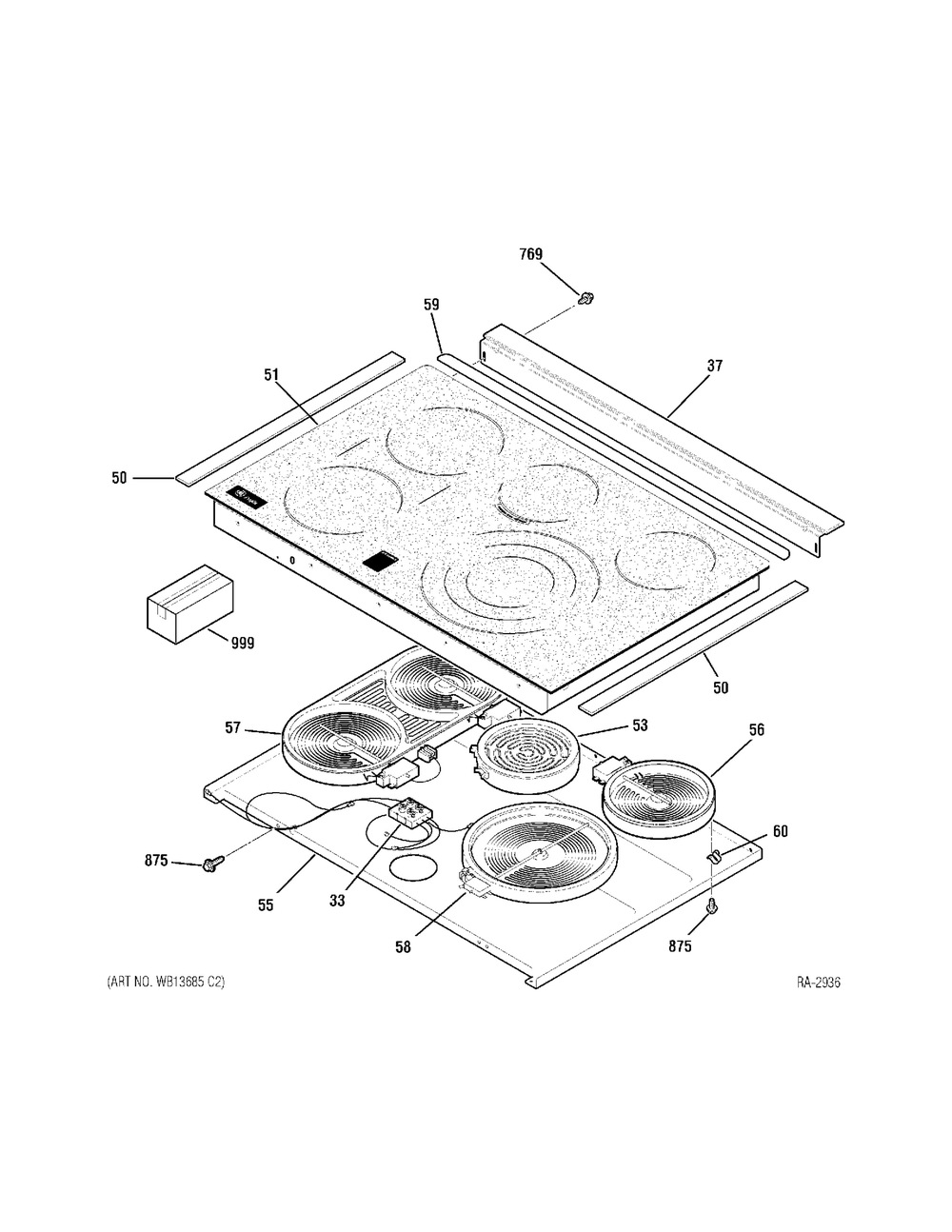 Cooktop Diagram and Parts List for MBC12GAZWW  General Electric Range