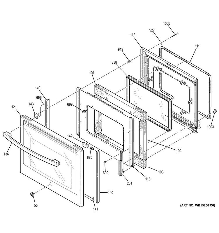 Door Diagram and Parts List for PHB920EJ1ES  General Electric Range