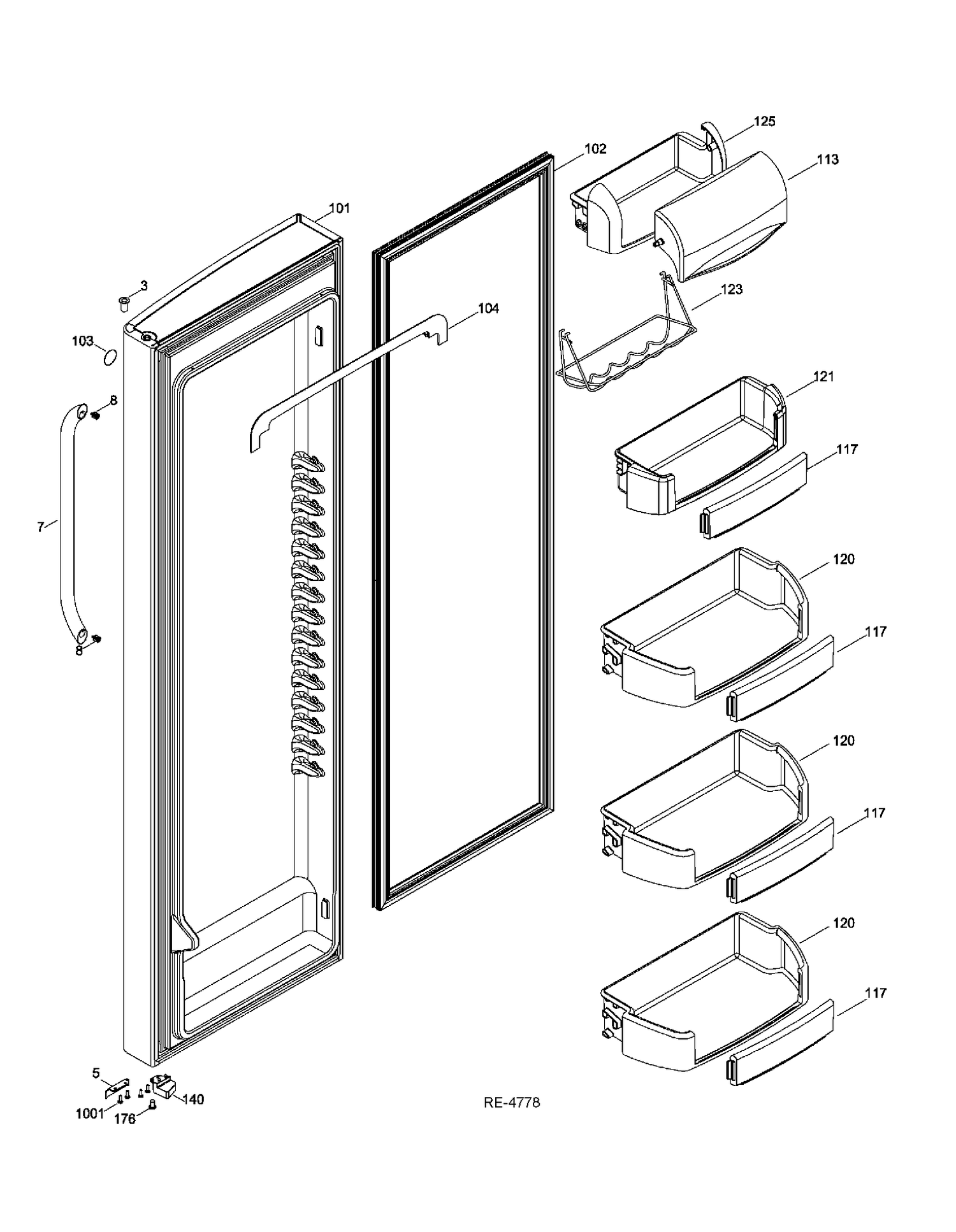 FF DOOR Diagram and Parts List for GSHS9NGYBCSS  General Electric Refrigerator