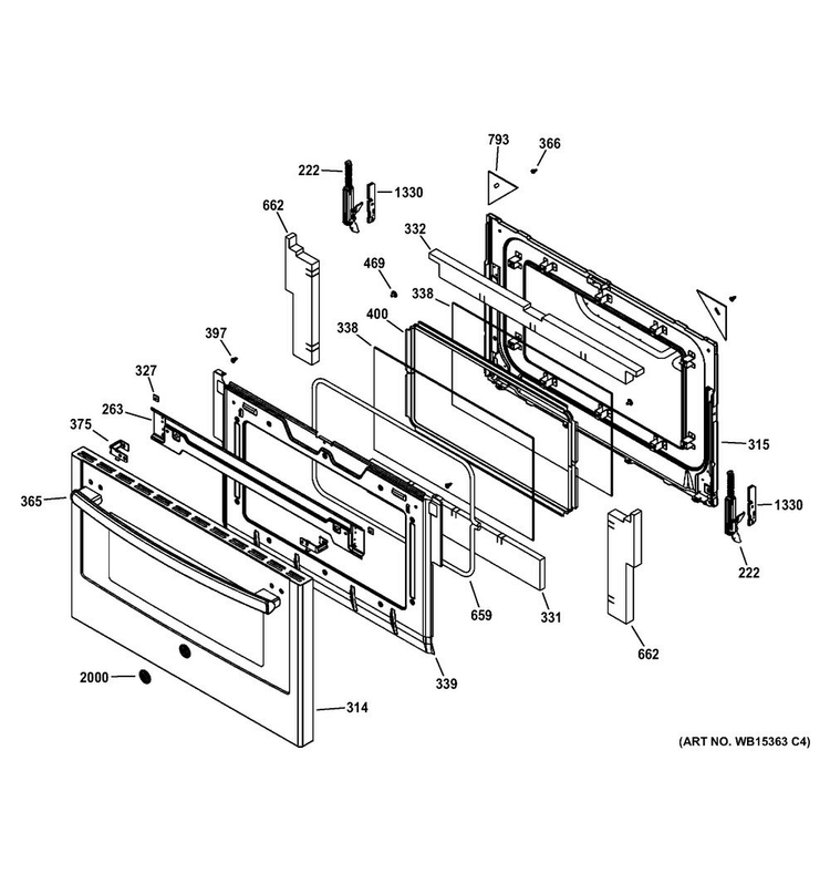 Lower Door Diagram and Parts List for PGS950SEF5SS  General Electric Range