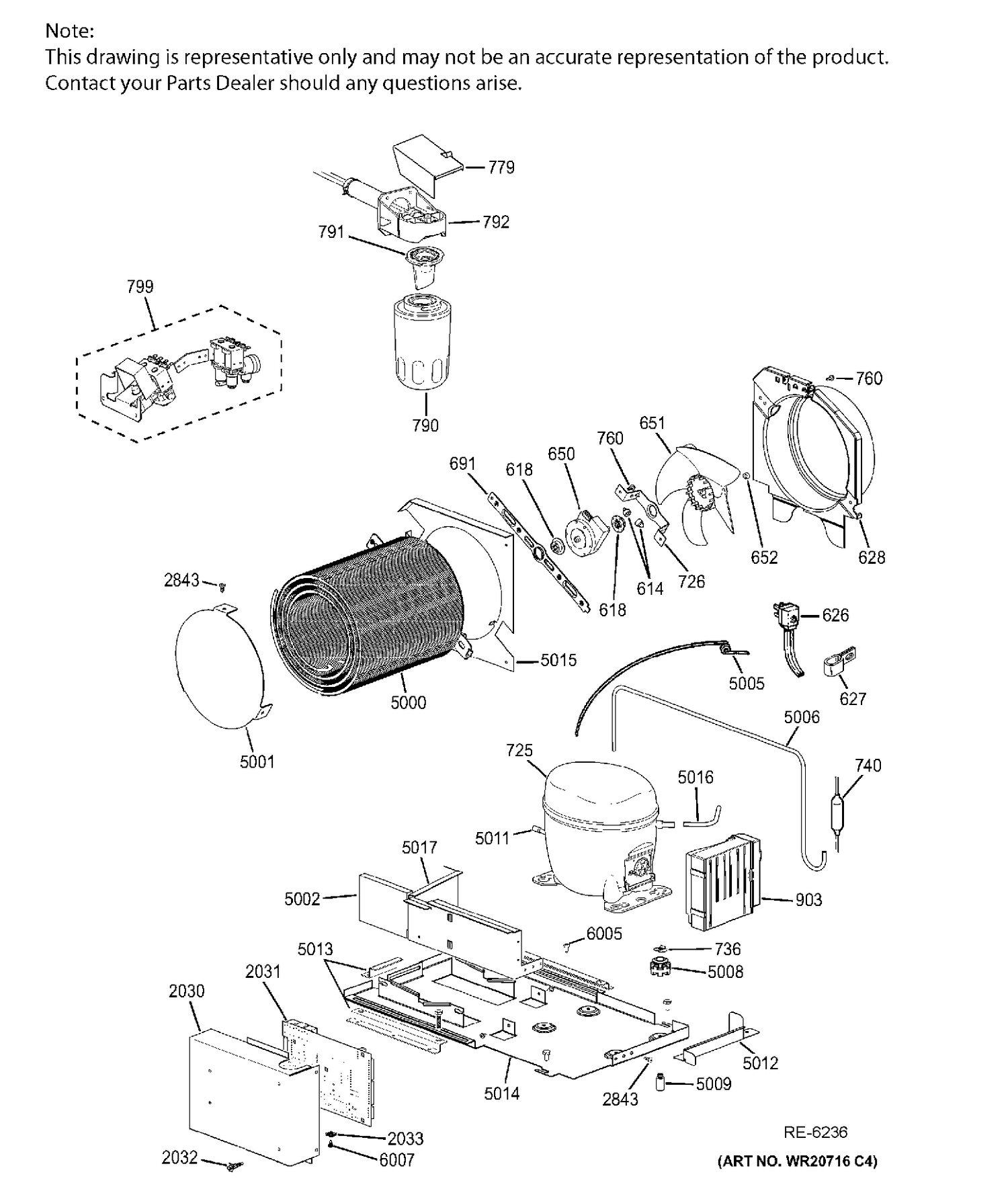 MACHINE COMPARTMENT Diagram and Parts List for ZIFP360NHARH  General Electric Refrigerator