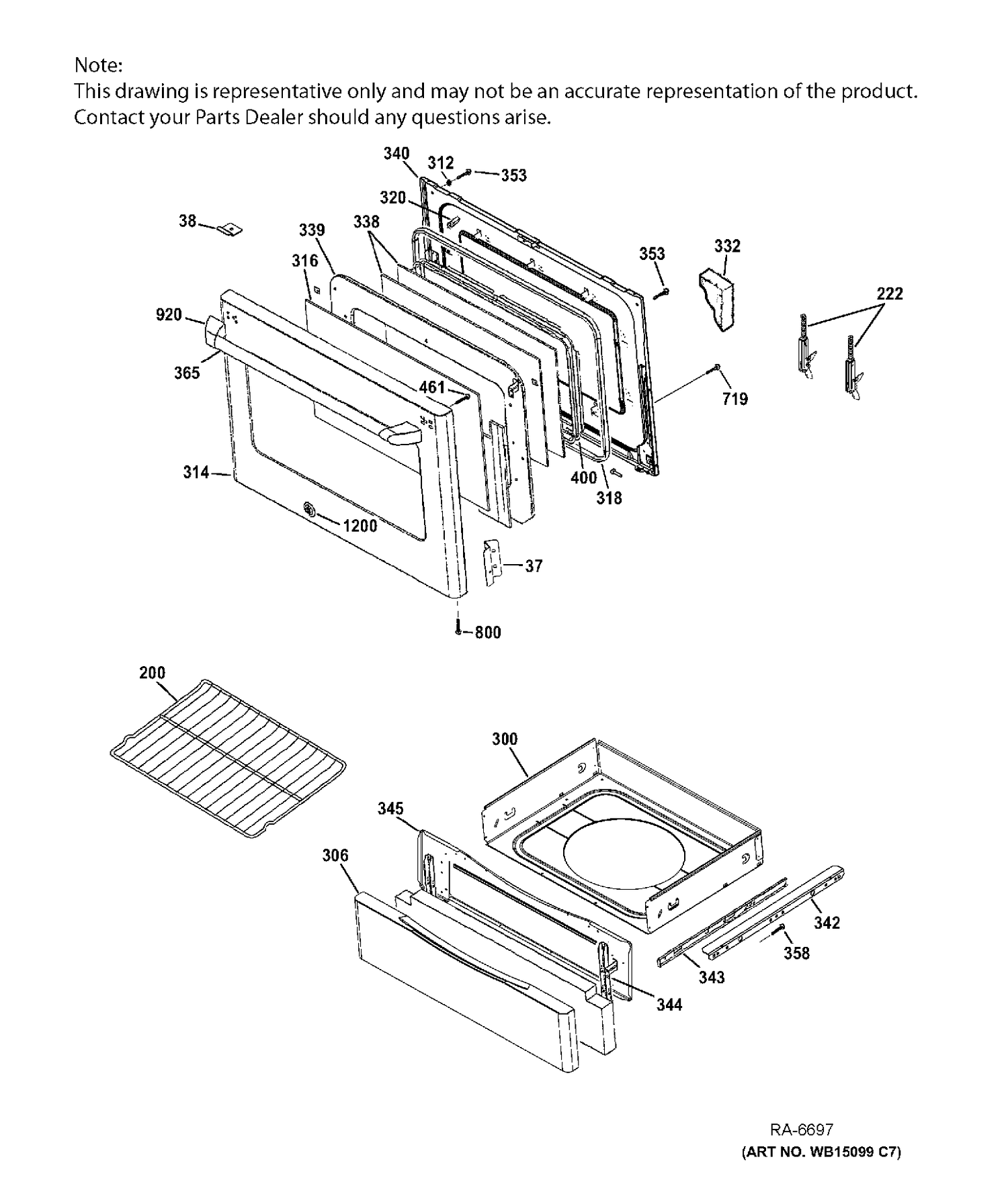 DOOR & DRAWER PARTS Diagram and Parts List for CCS975SD3SS  General Electric Range