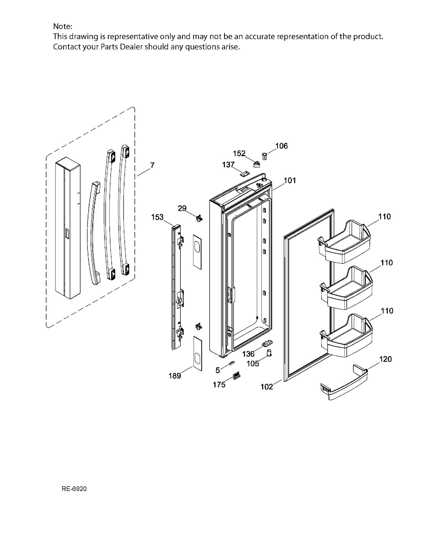 FF DOOR LFT Diagram and Parts List for PNE25JGKBKBB  General Electric Refrigerator