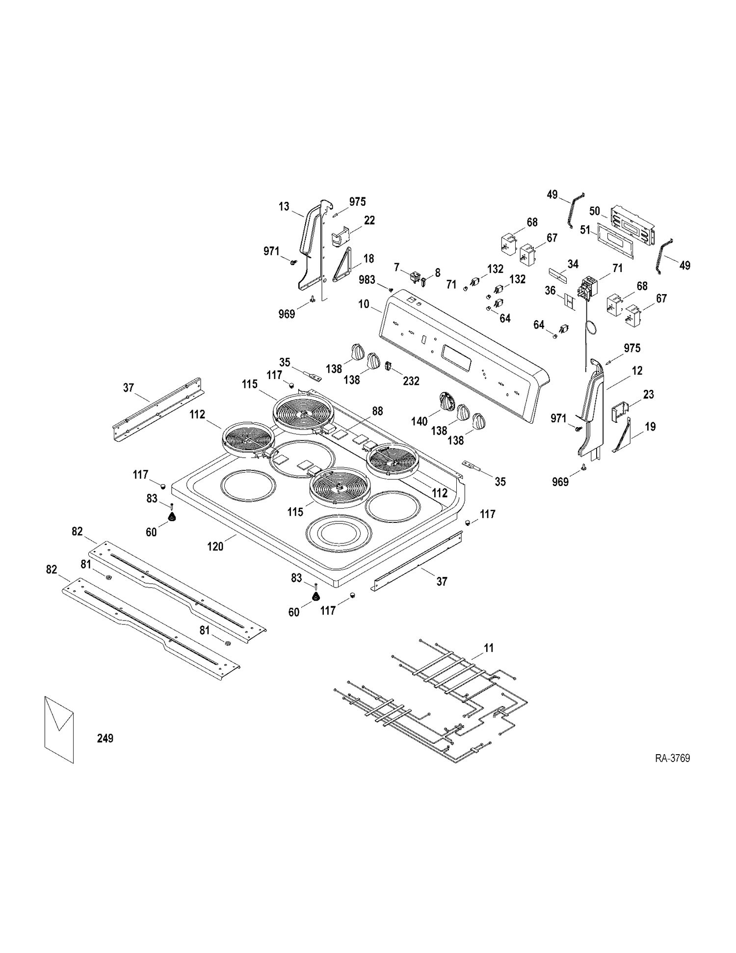 CONTROL PANEL & COOKTOP Diagram and Parts List for MCBS585DR1WW  General Electric Range