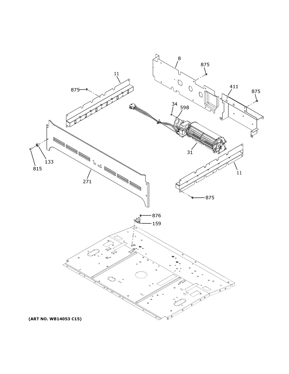 Center Spacer Diagram and Parts List for ZTDX1DSSN3SS  General Electric Wall Oven