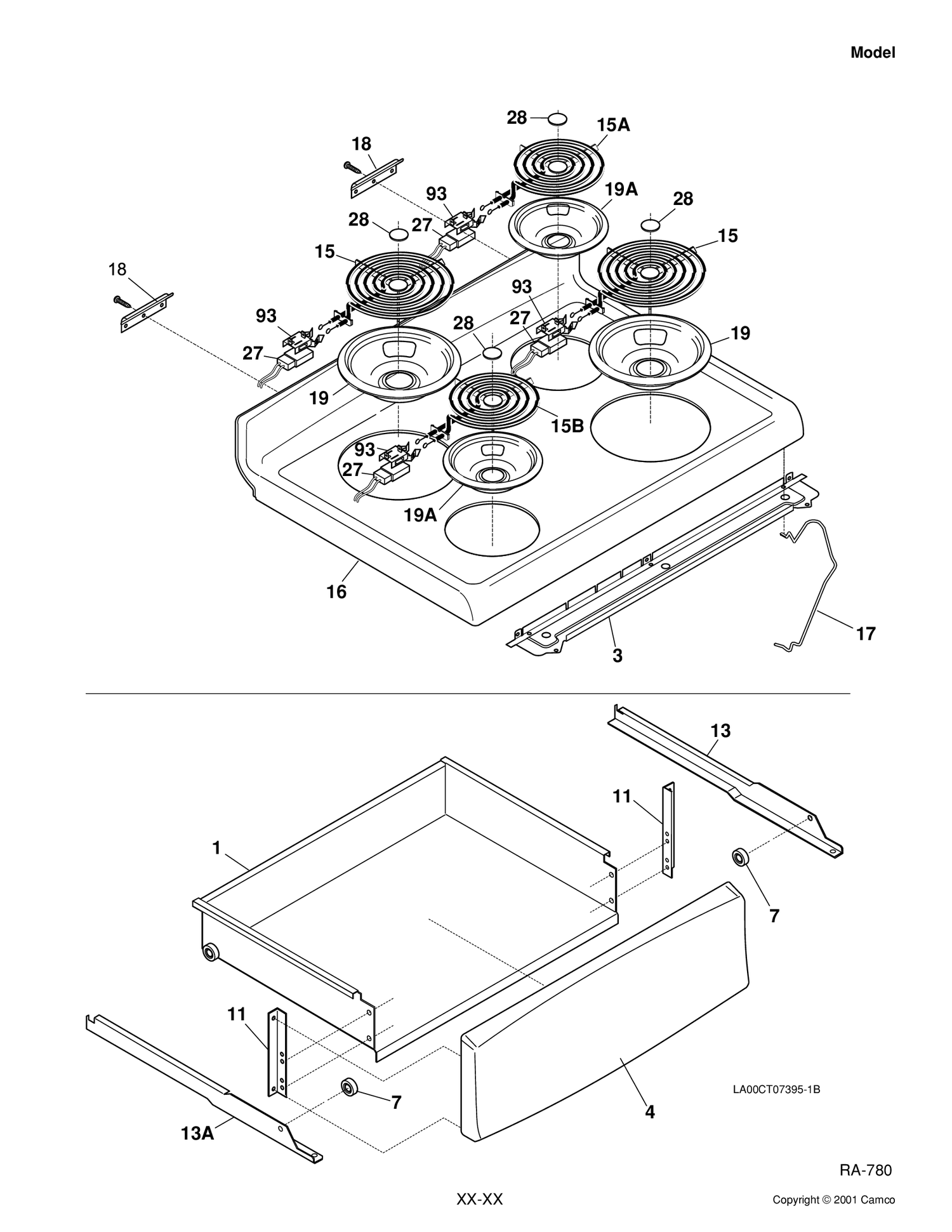 TOP Diagram and Parts List for GRSF3251ZB-1  General Electric Range