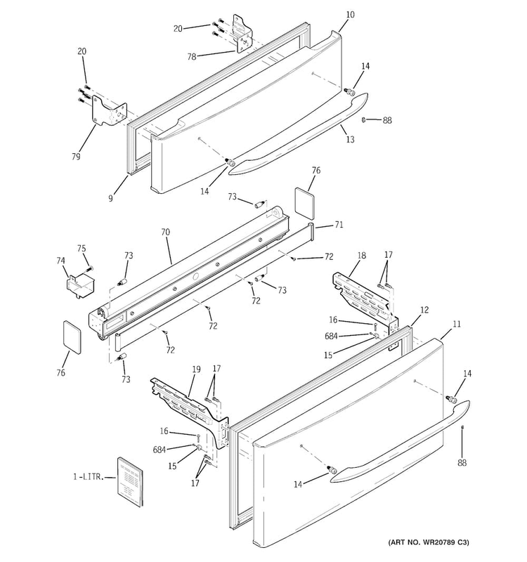 Freezer Doors Diagram and Parts List for PGSS5RKZJSS  General Electric Refrigerator