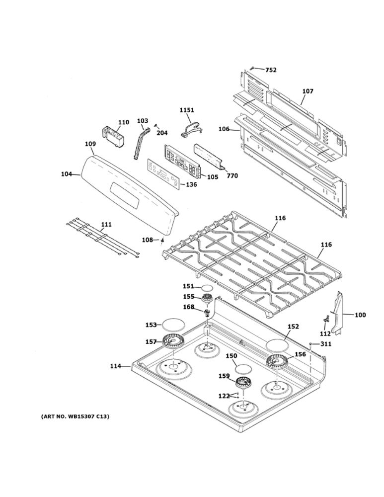 Control Panel And Cooktop Diagram and Parts List for JGB645SEK3SS  General Electric Range