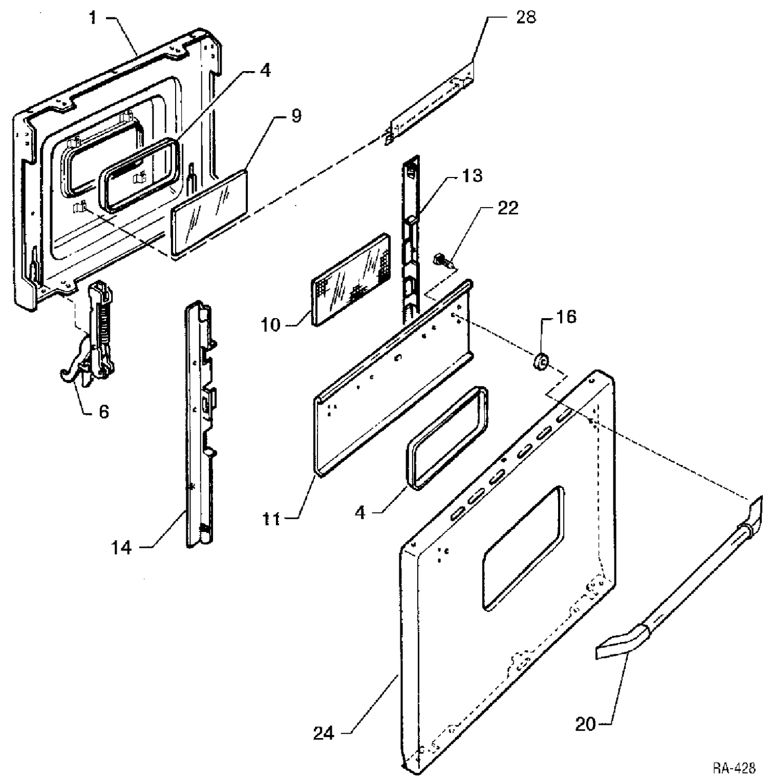 DOOR ASSEMBLY Diagram and Parts List for GRMF2150SM-4  General Electric Range