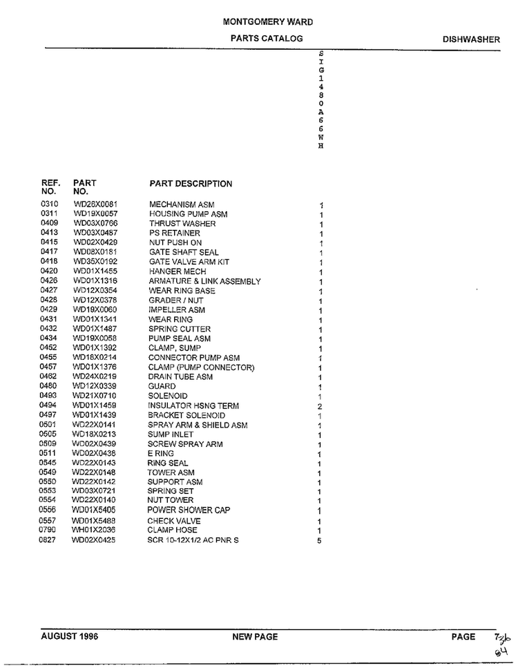 Motor Pump Mechanism Page 2 Diagram and Parts List for SIG1480A66WH  General Electric Dishwasher