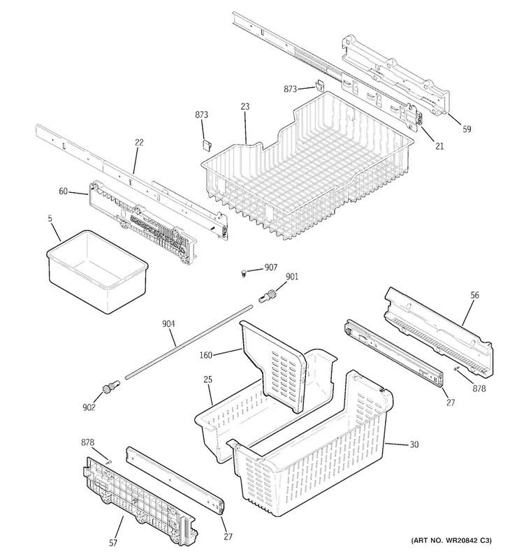 Freezer Shelves Diagram and Parts List for PVS21KSEAFSS  General Electric Refrigerator