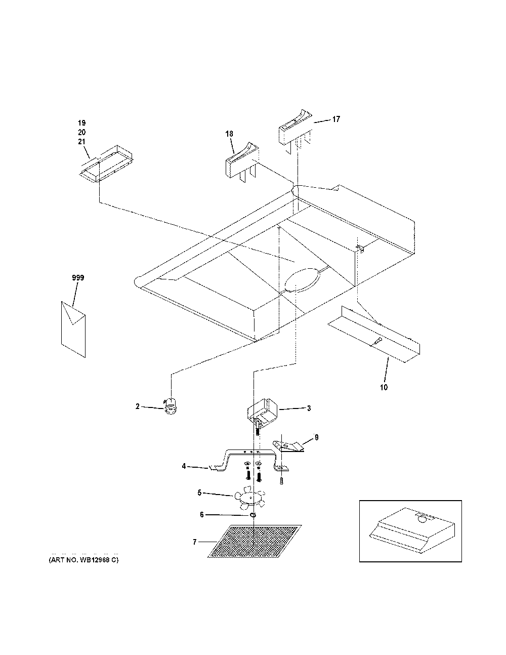 Range Hood Diagram and Parts List for JV338H2BB  General Electric Range Hood