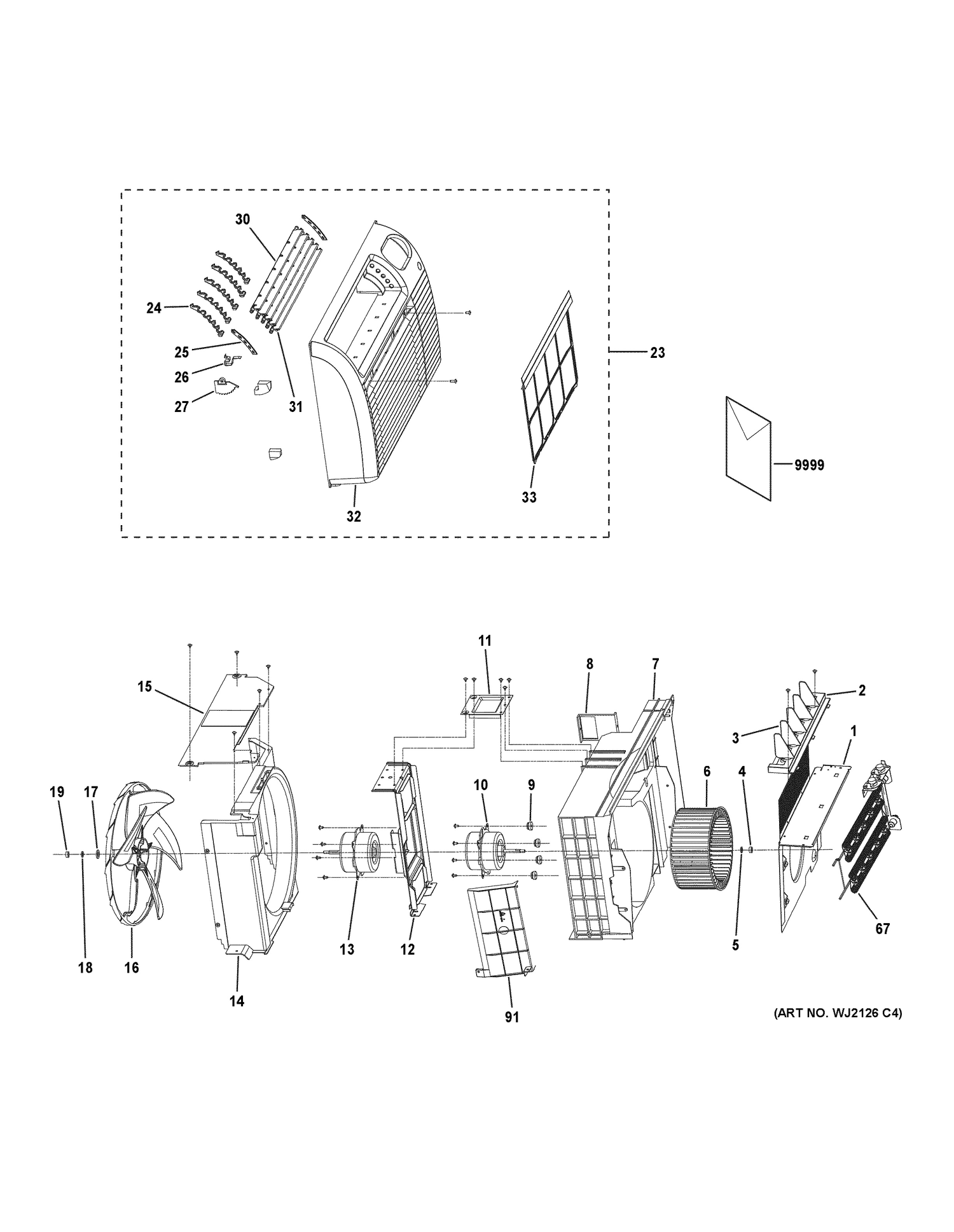 GRILLE & CHASSIS PARTS Diagram and Parts List for AJEQ10DCFL2  General Electric Air Conditioner