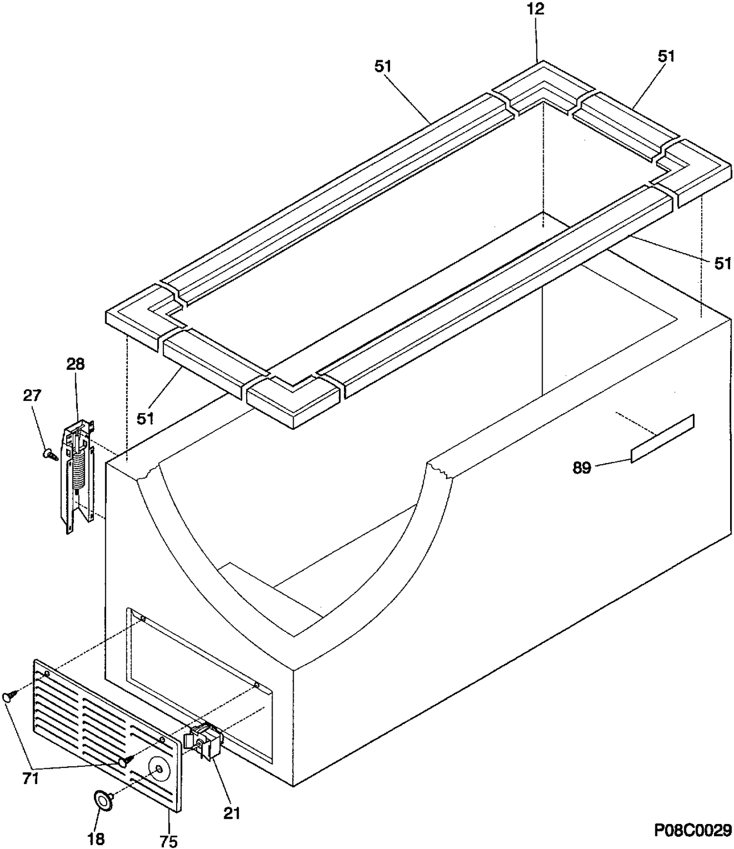 CABINET Diagram and Parts List for 80820-1  General Electric Freezer