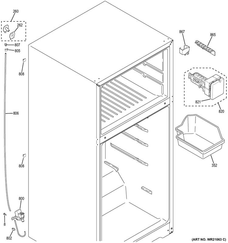 Ice Maker Diagram and Parts List for GIE21GTHCBB  General Electric Refrigerator