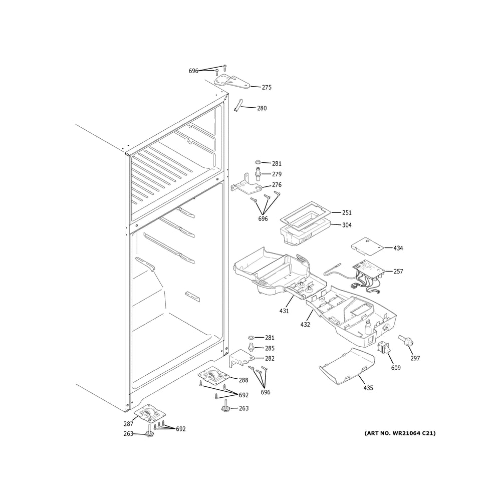 Fresh Food Section Diagram and Parts List for GTS17GSNGRSS  General Electric Refrigerator