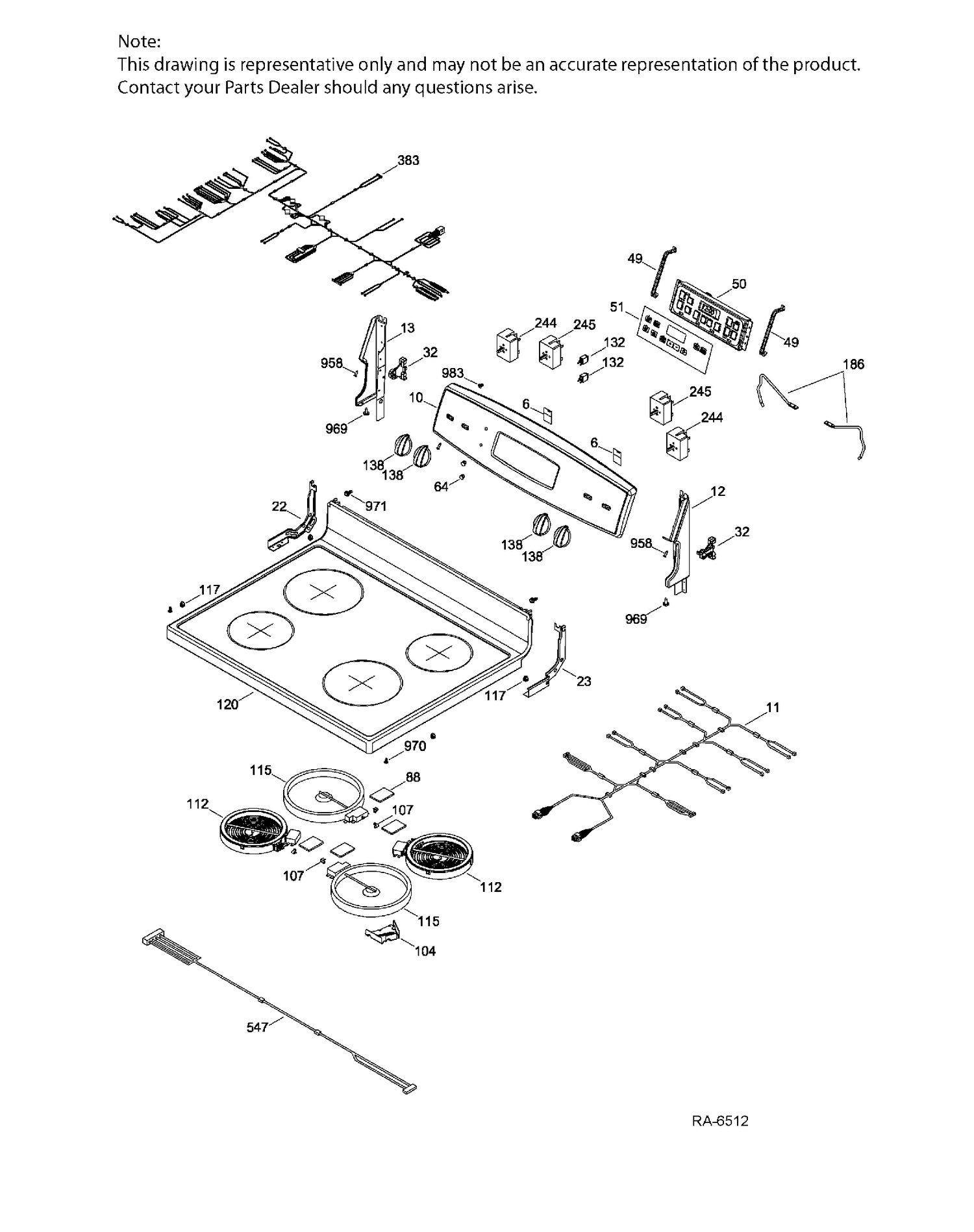 CONTROL PANEL & COOKTOP Diagram and Parts List for JCB635SJ2SS  General Electric Range