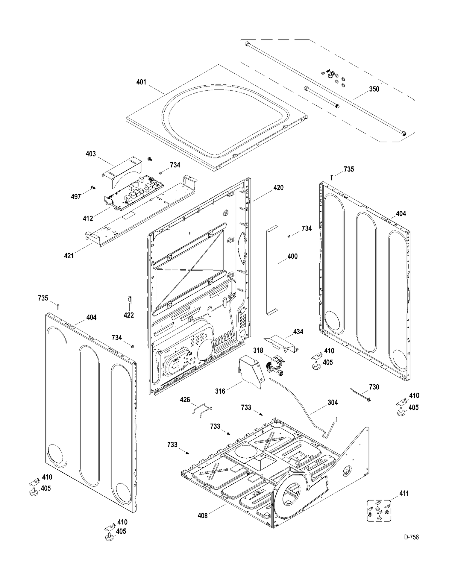 CABINET Diagram and Parts List for GFMS355EL0MS  General Electric Dryer