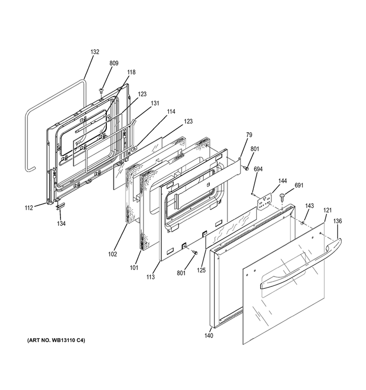 Upper Door Diagram and Parts List for JRP28BJ2BB  General Electric Wall Oven