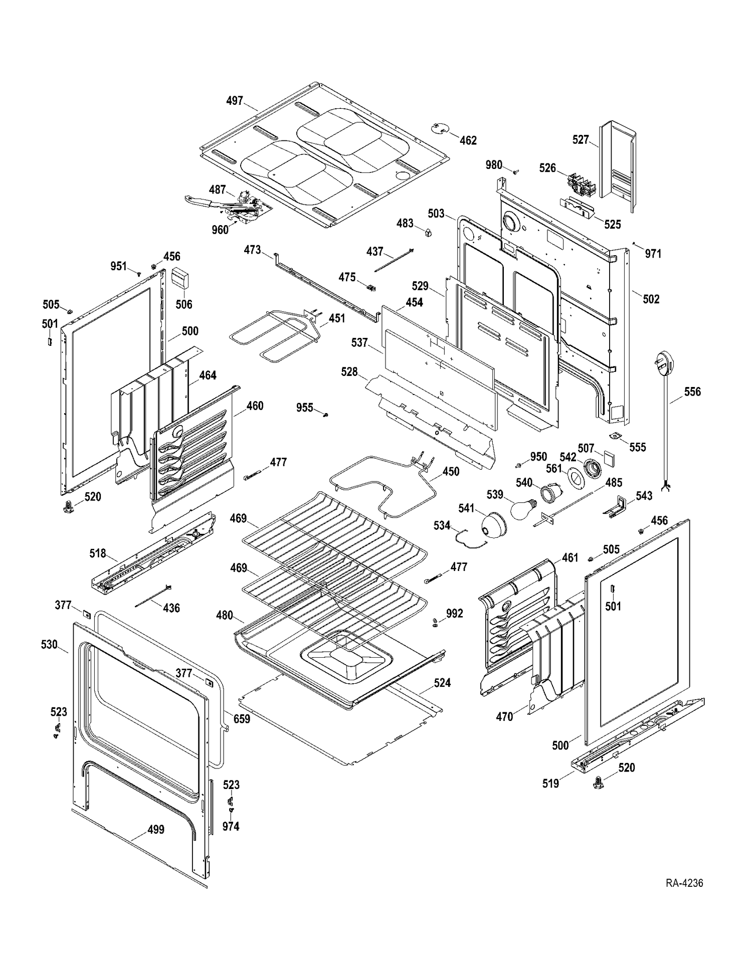 CHASSIS PARTS Diagram and Parts List for JCBP270DT1WW  General Electric Range