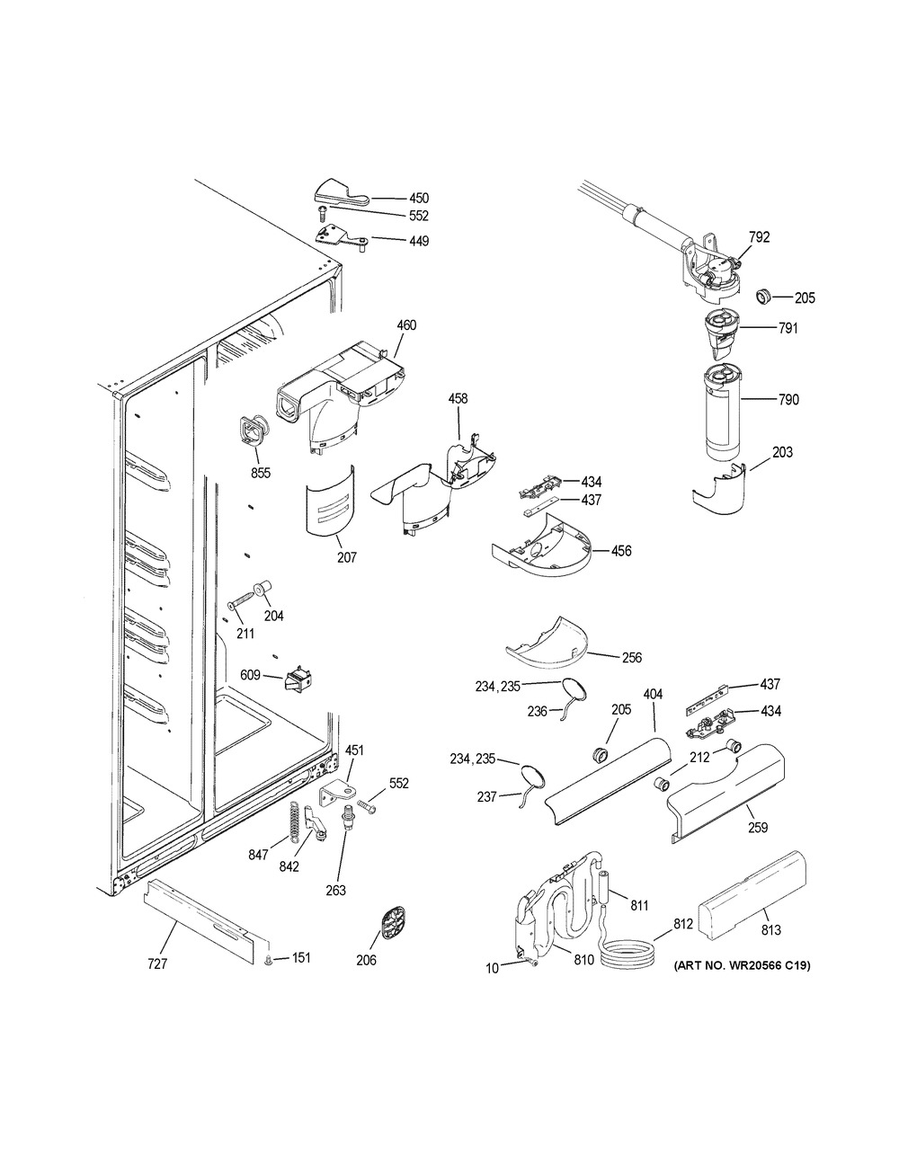 Fresh Food Section Diagram and Parts List for GSE23GSKKCSS  General Electric Refrigerator