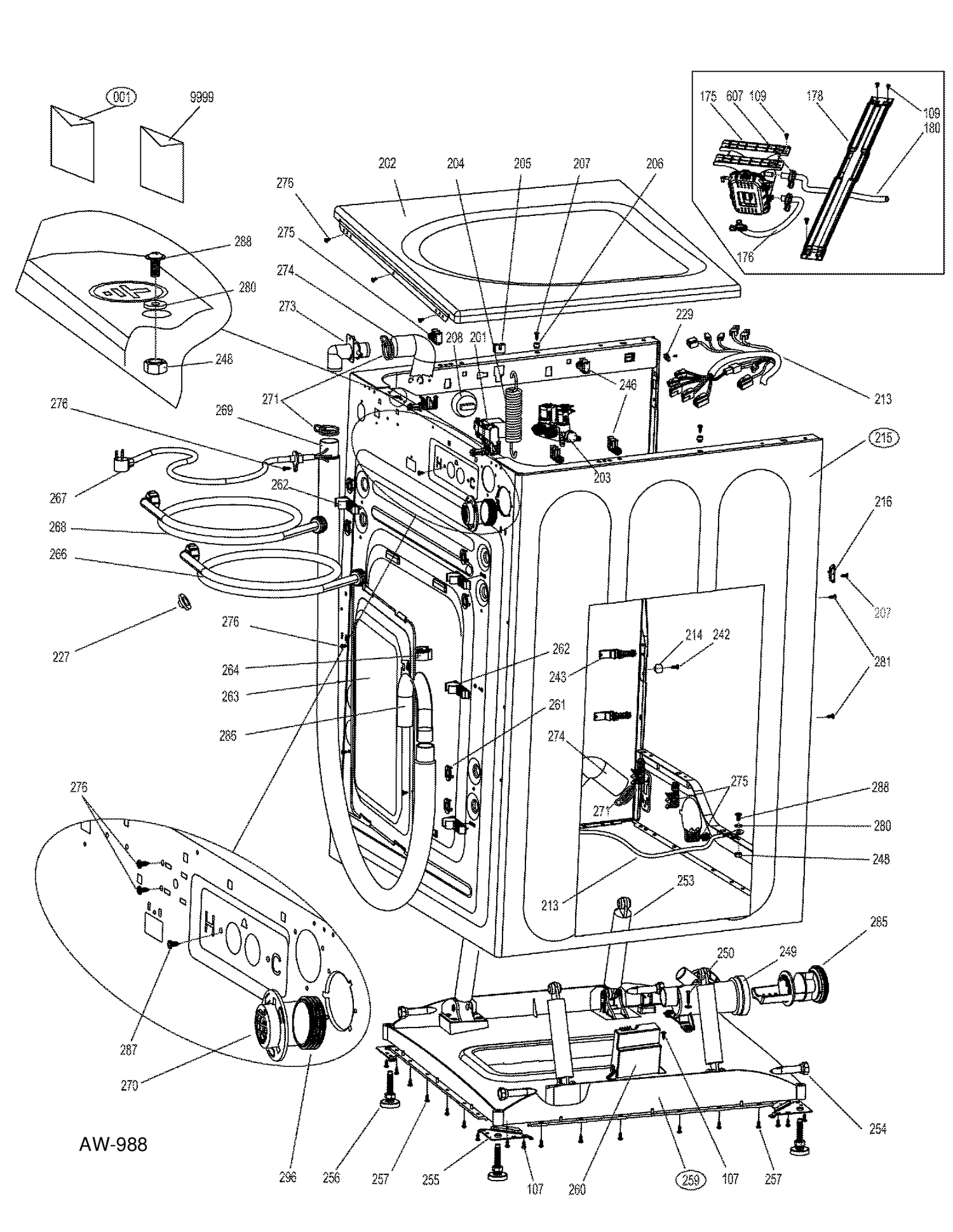 WASHER CABINET & TOP Diagram and Parts List for GFWH1405D0MP  General Electric Washer